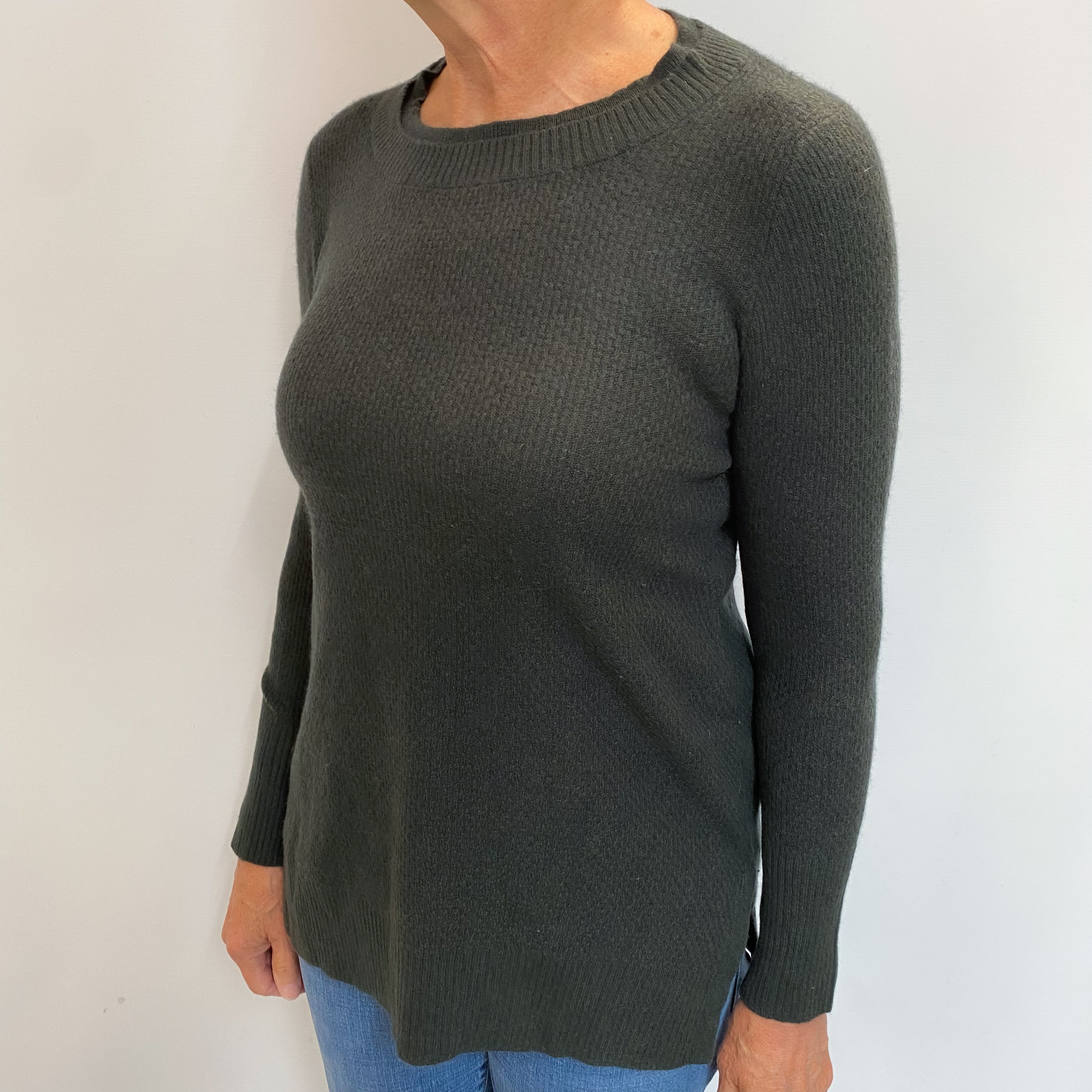 Forest Green Cashmere Crew Neck Jumper Medium