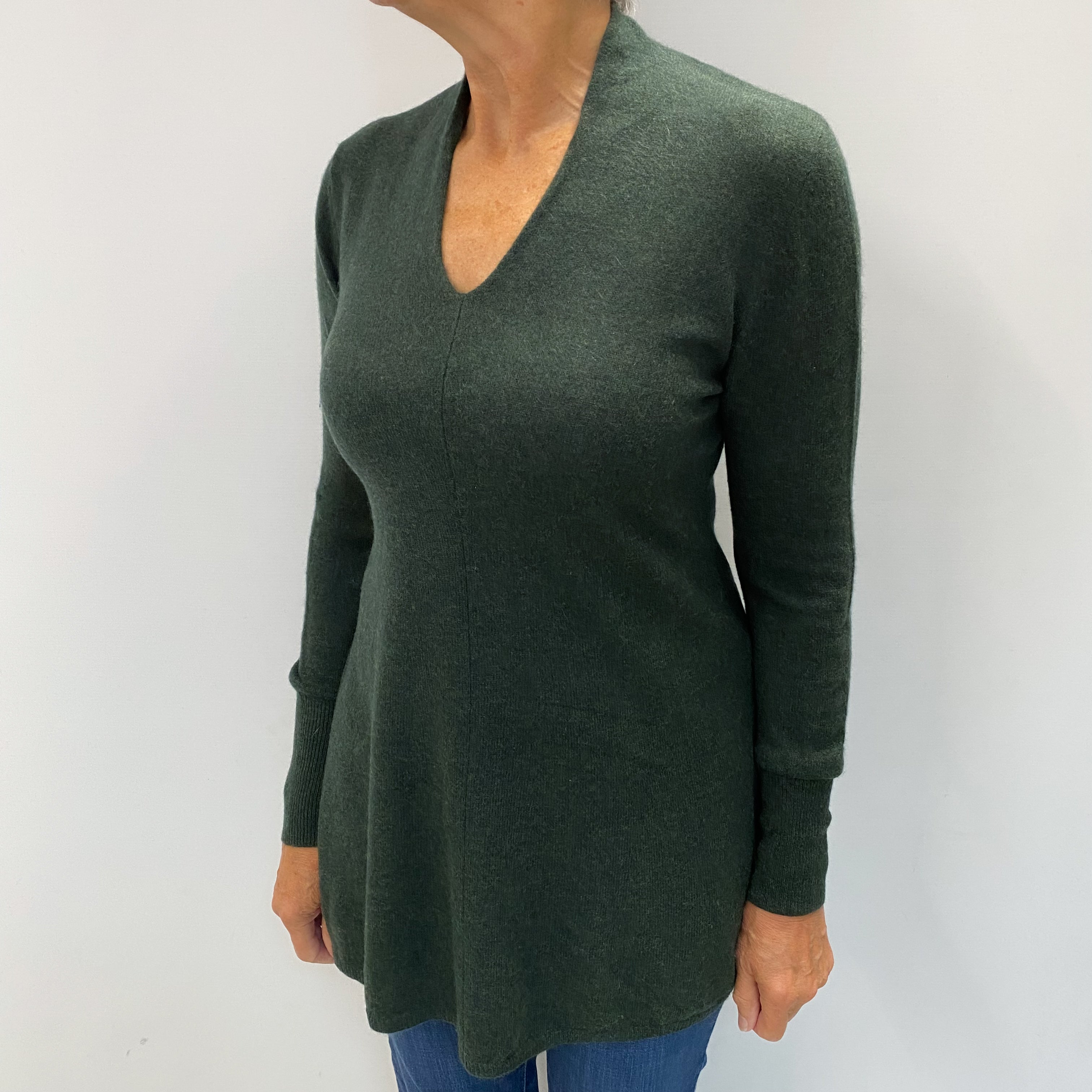 Deep Spruce Green Cashmere V Neck Jumper Medium