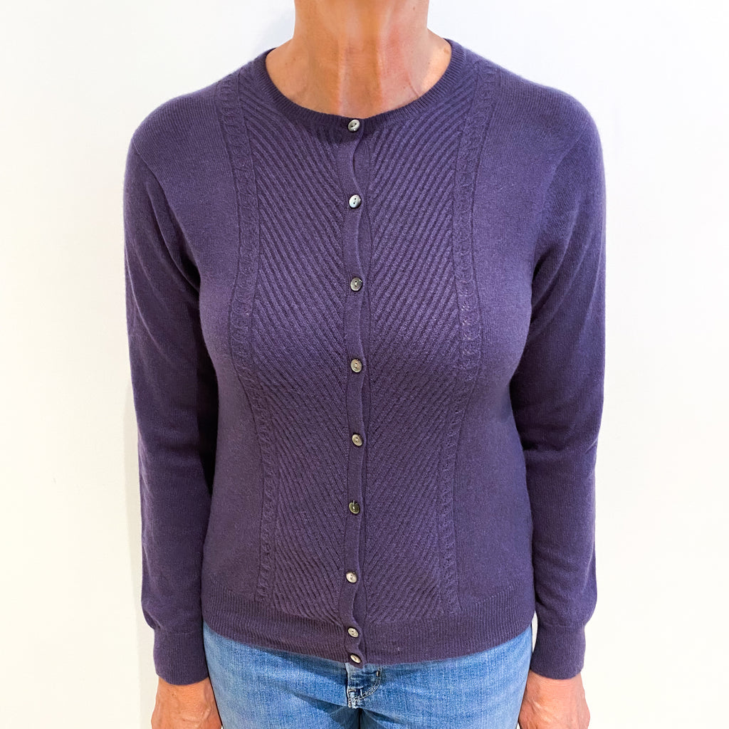 Blueberry Purple Cashmere Crew Neck Cardigan Medium