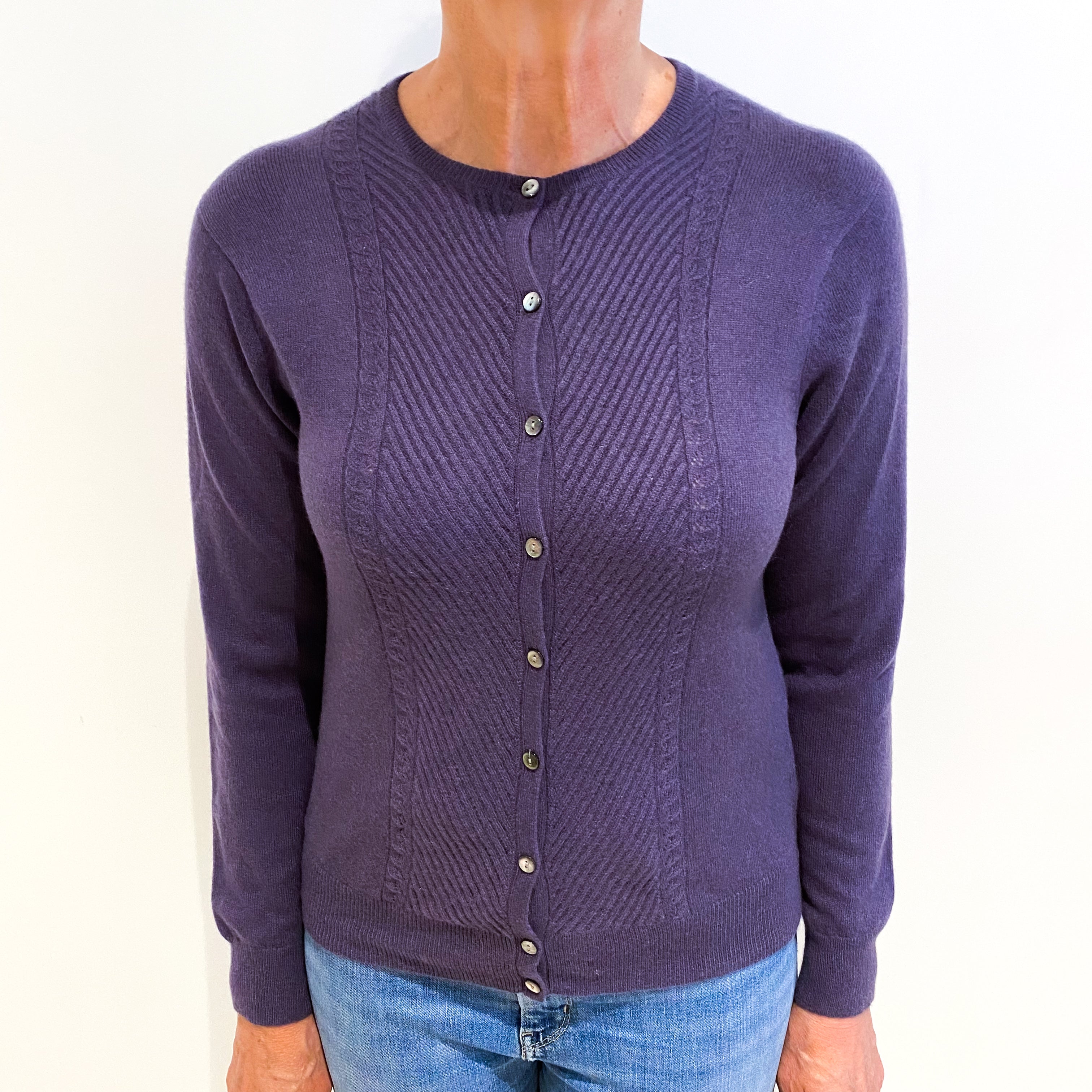 Blueberry Purple Cashmere Crew Neck Cardigan Medium