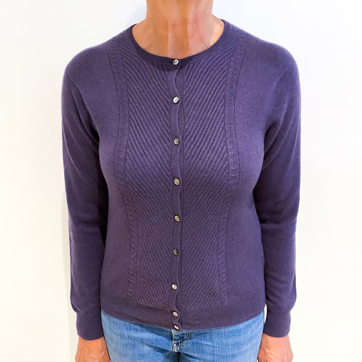 Blueberry Purple Cashmere Crew Neck Cardigan Medium