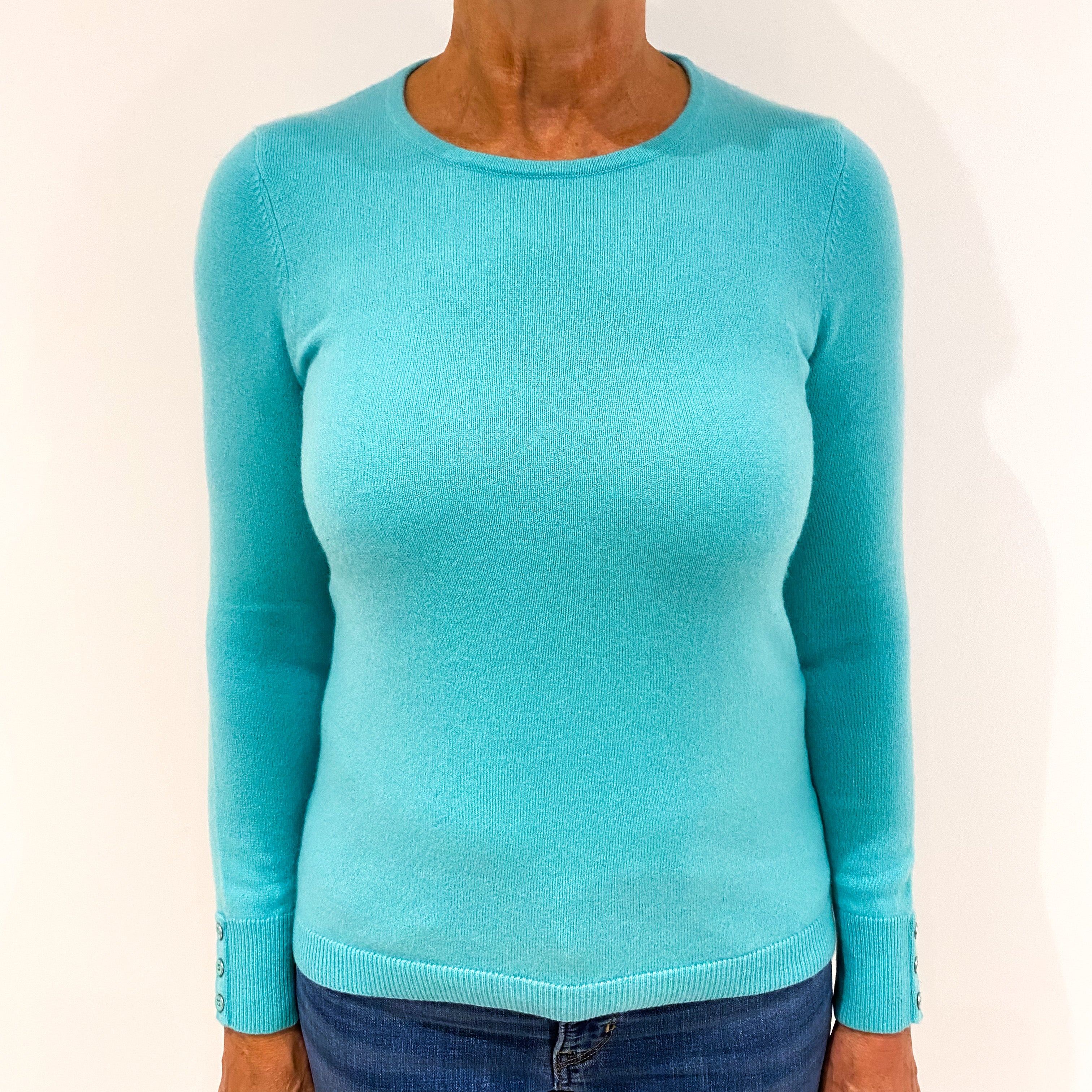 Aqua Green Cashmere Crew Neck Jumper Medium