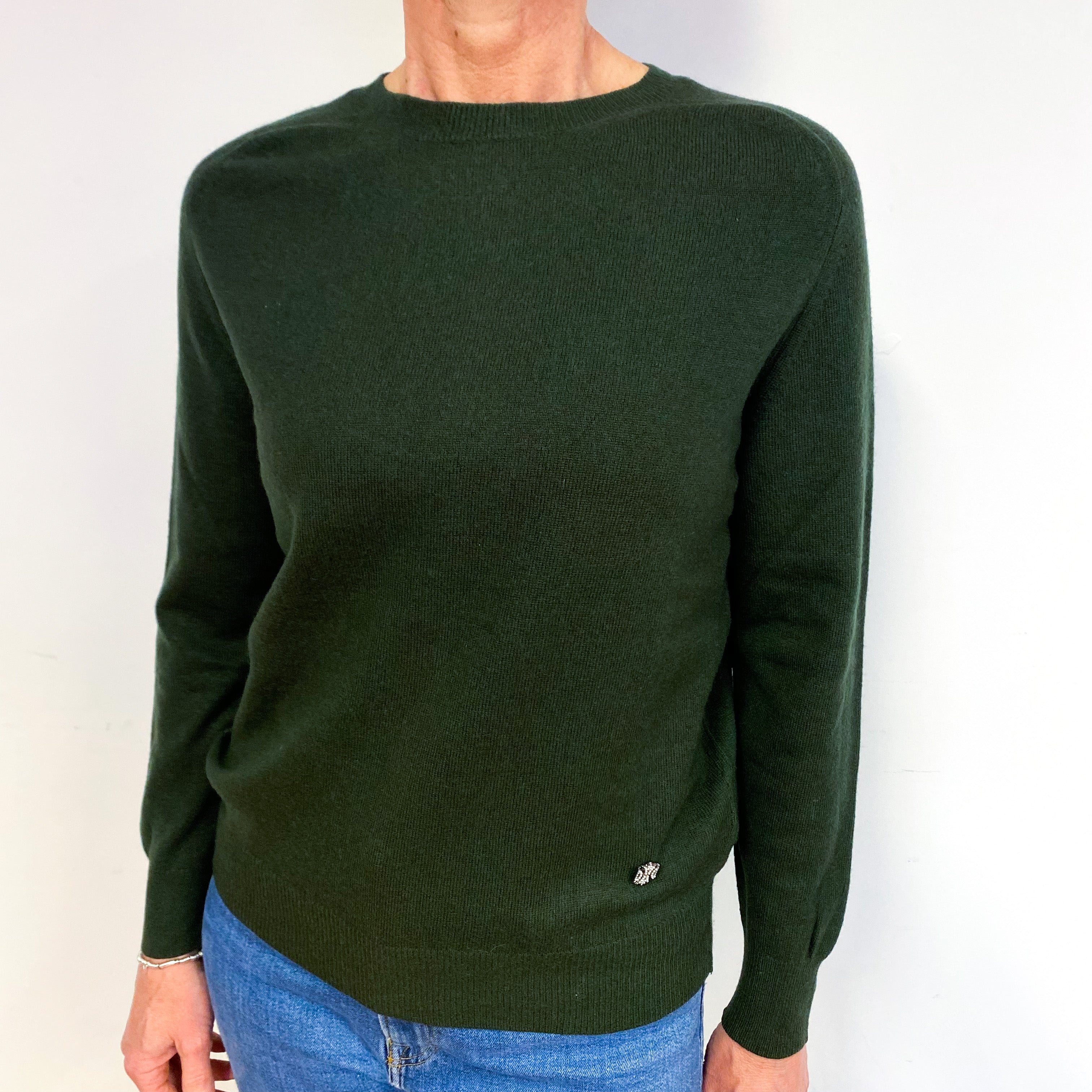 Deep Khaki Green Cashmere Crew Neck Jumper Medium