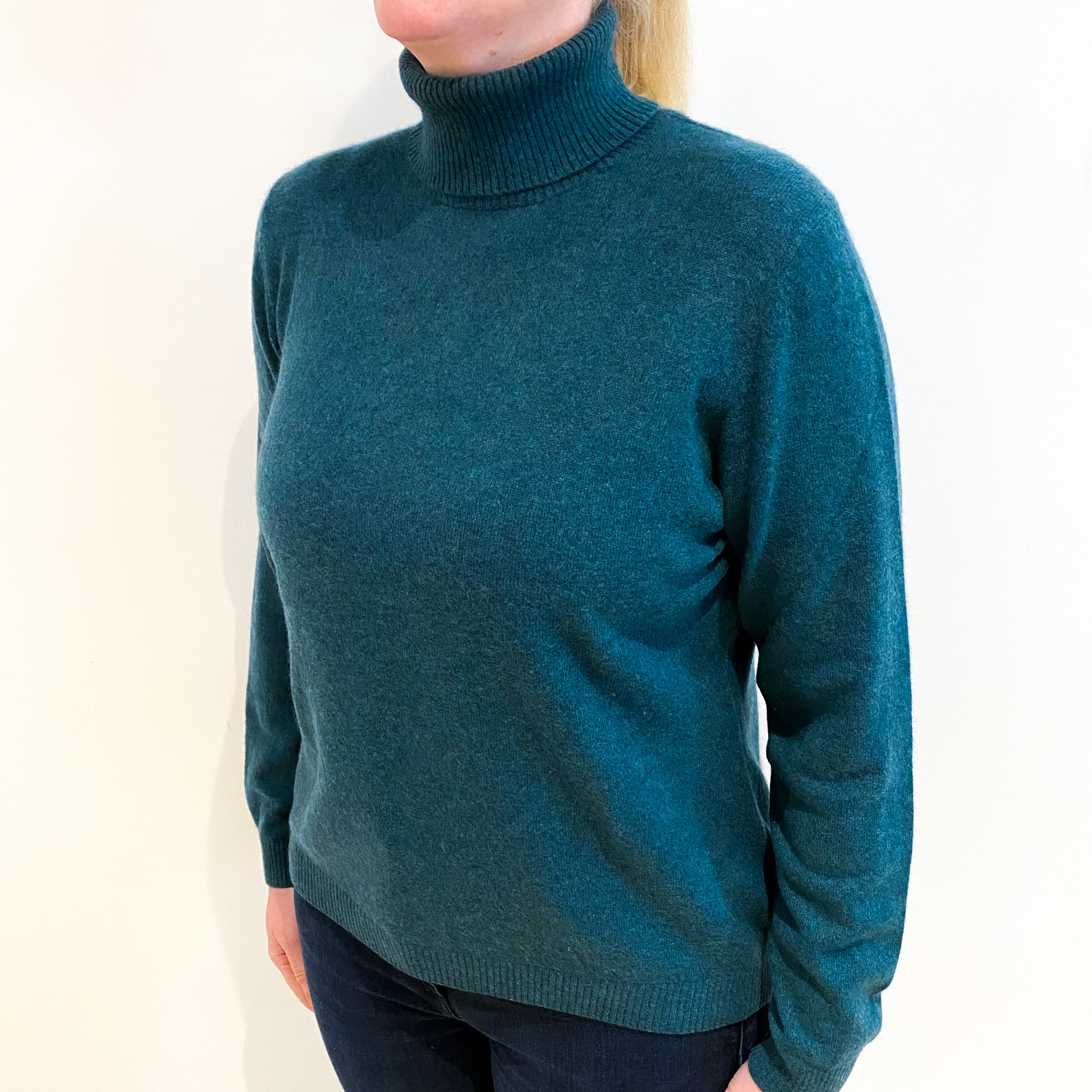 L.L Bean Forest Green Cashmere Polo Neck Jumper Large