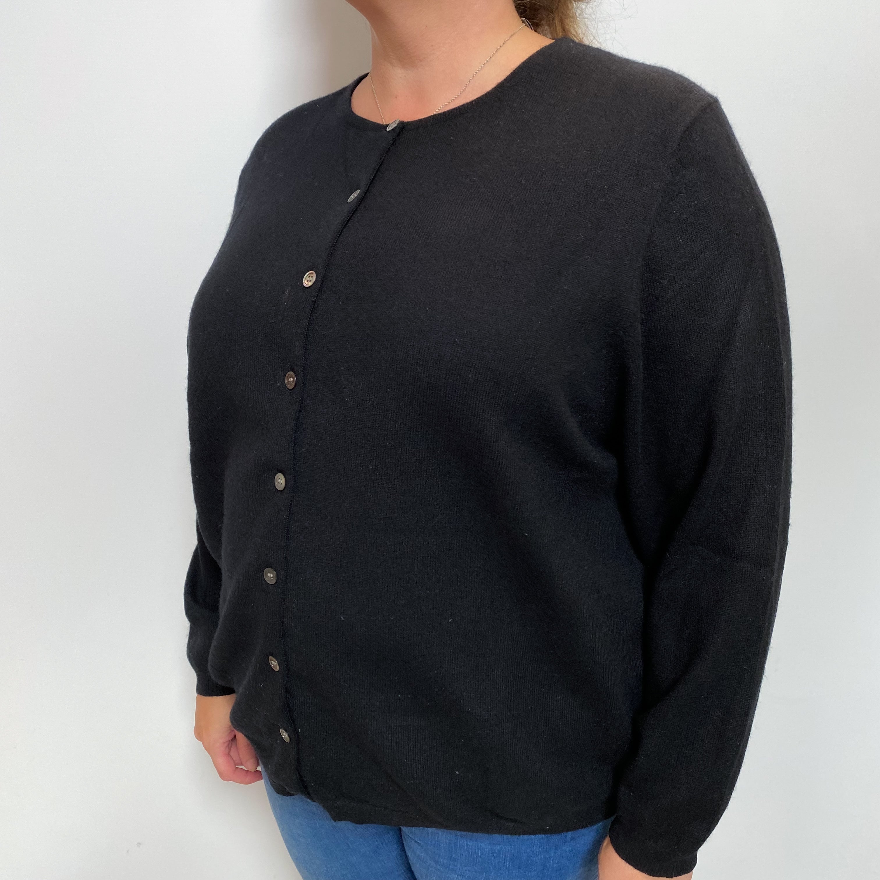 Black Cashmere Crew Cardigan Extra Large