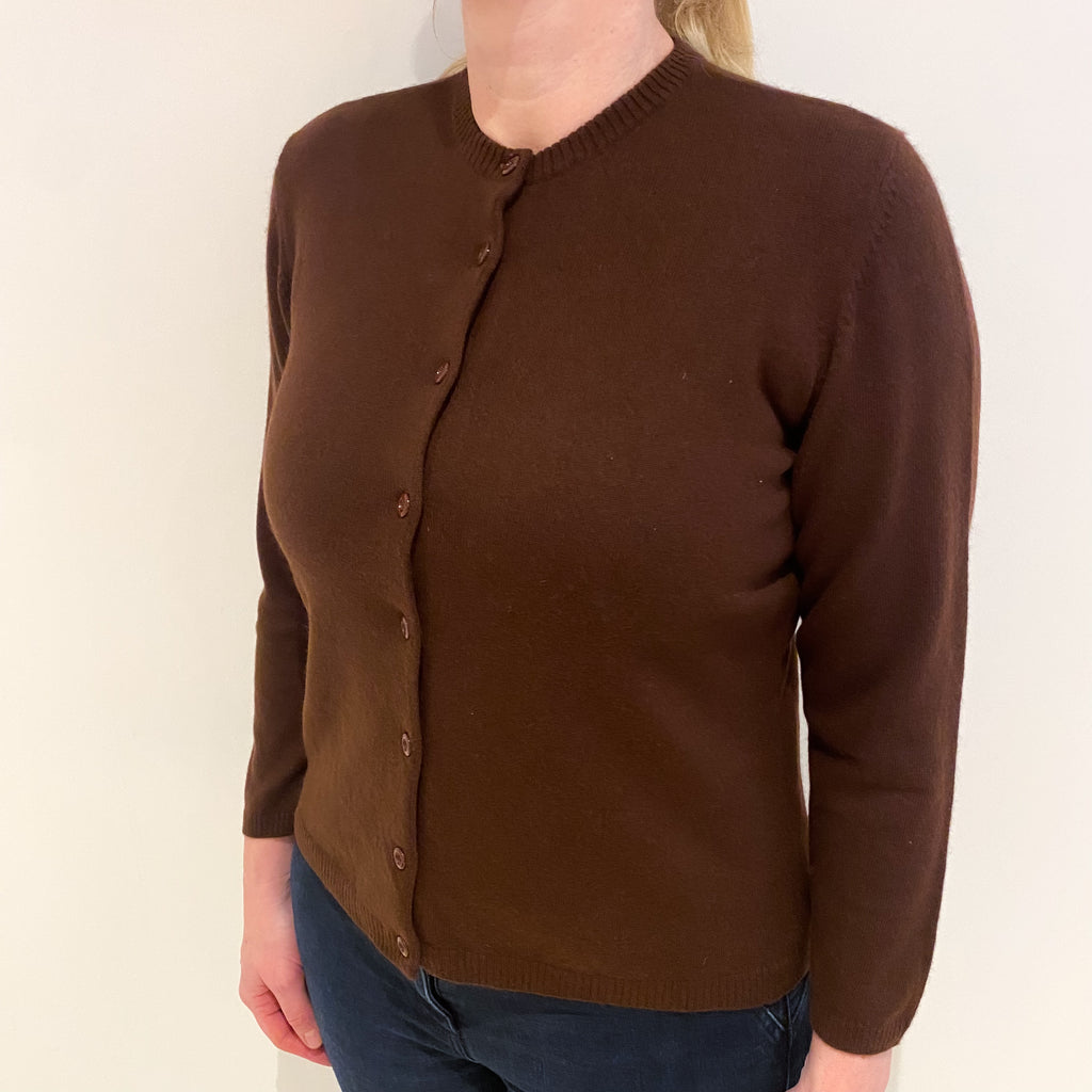 Rich Chocolate Brown Cashmere Crew Neck Cardigan Large