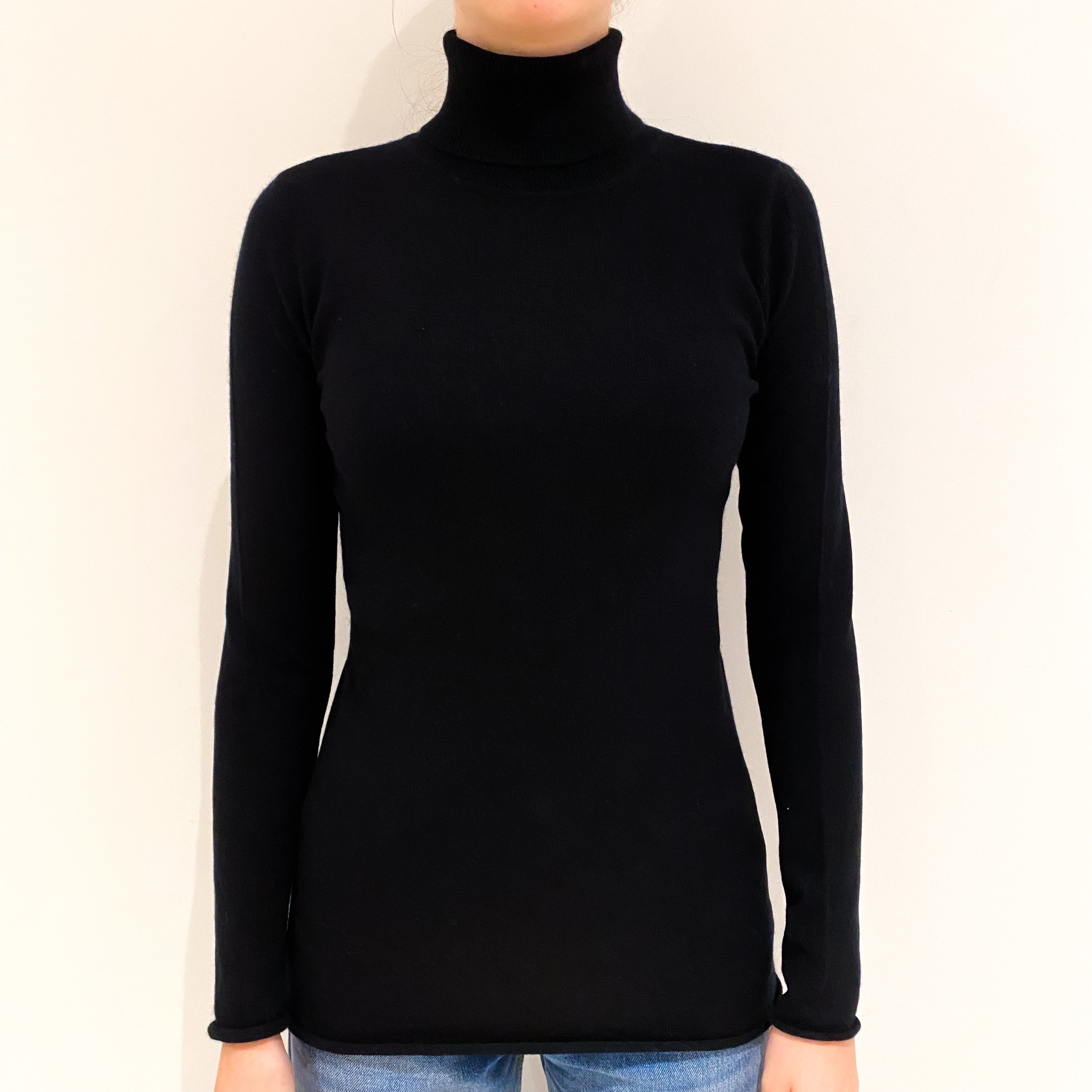 Black Cashmere Polo Neck Jumper Extra Small