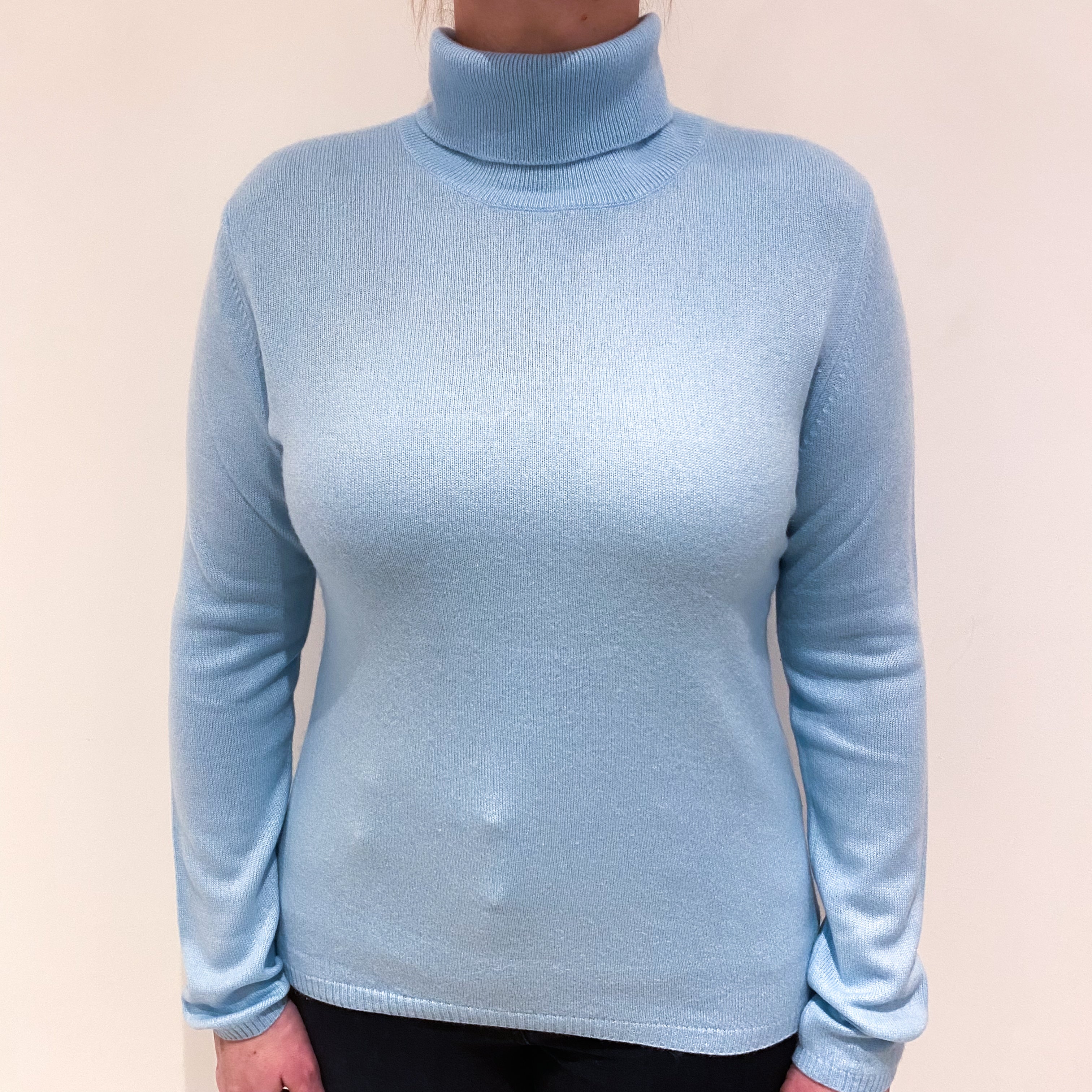 Opal Blue Cashmere Polo Neck Jumper Large