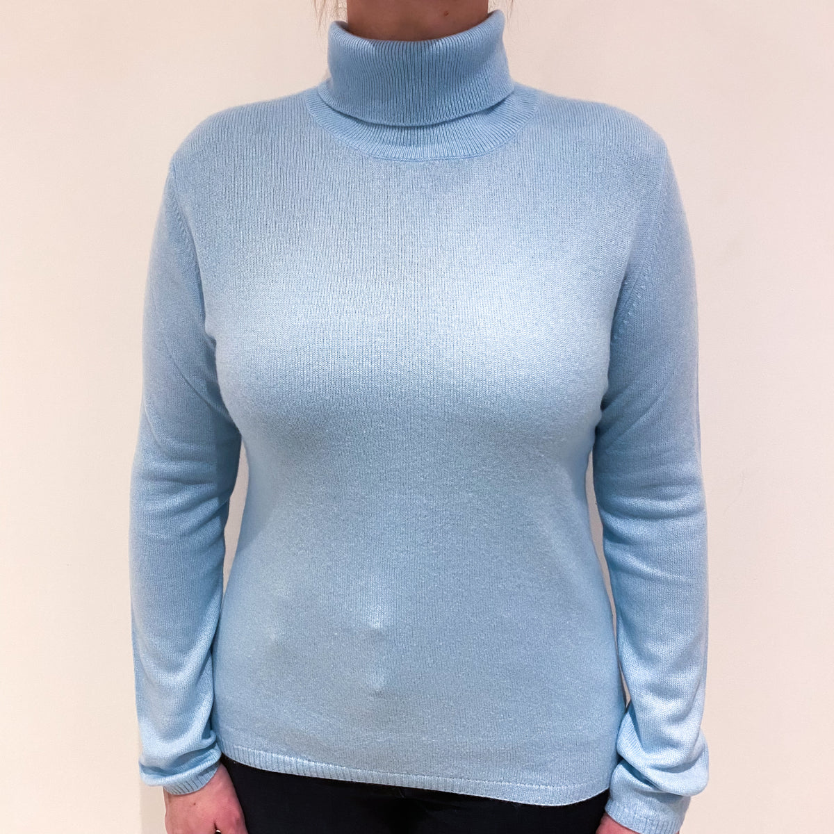 Opal Blue Cashmere Polo Neck Jumper Large