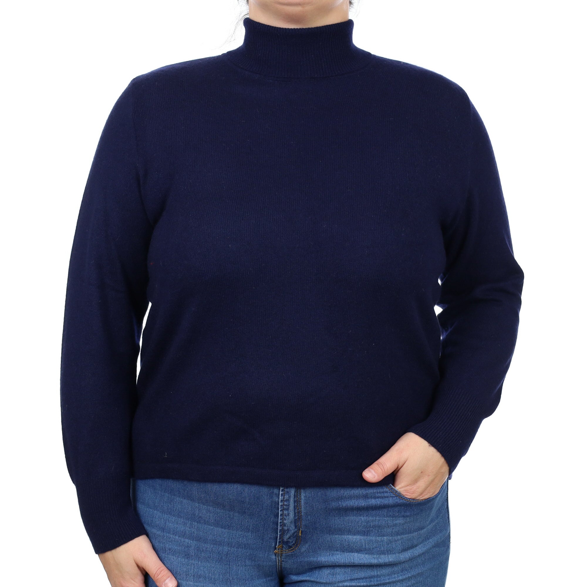 Navy Blue Cashmere Polo Neck Jumper Large