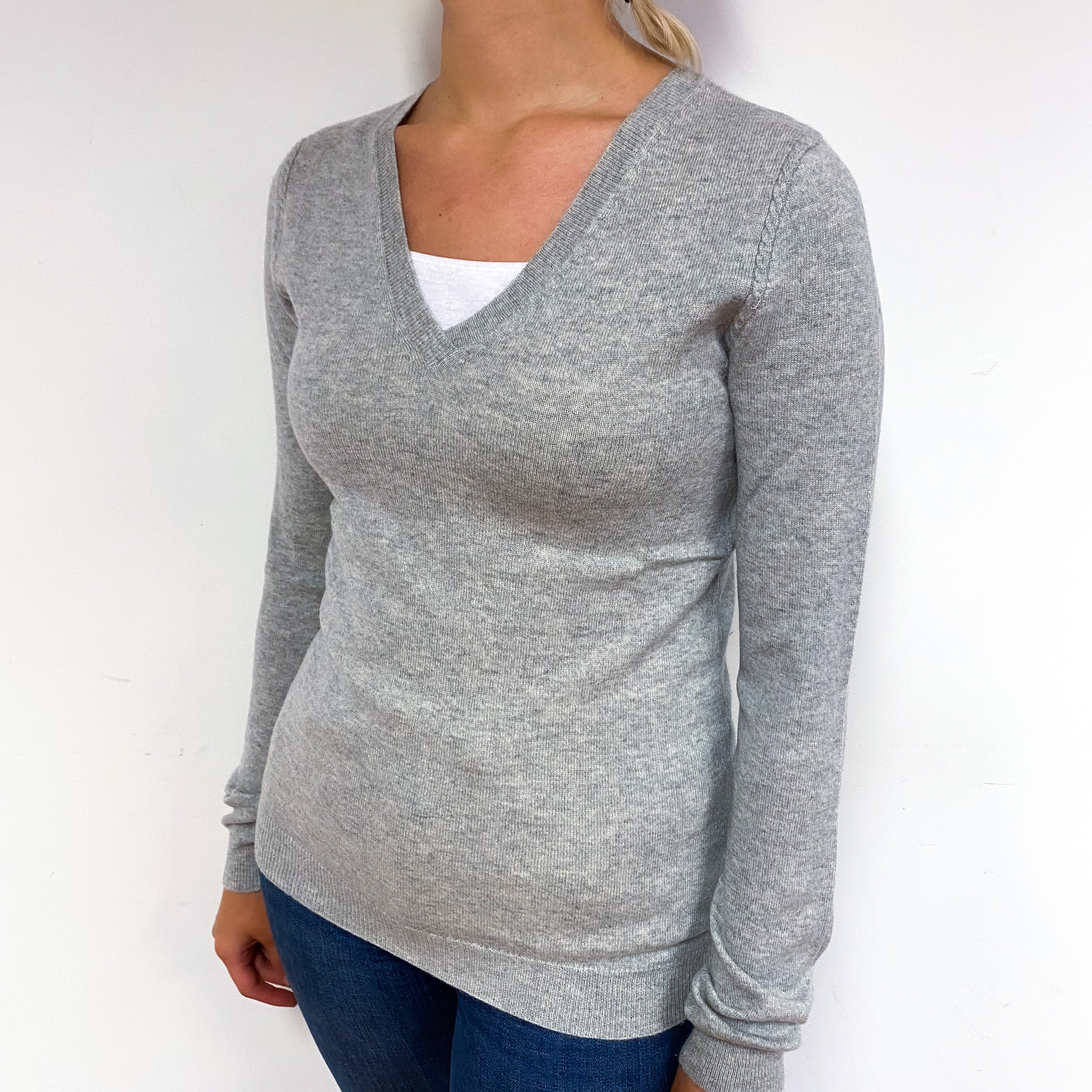 Smoke Grey Cashmere V-Neck Jumper Small