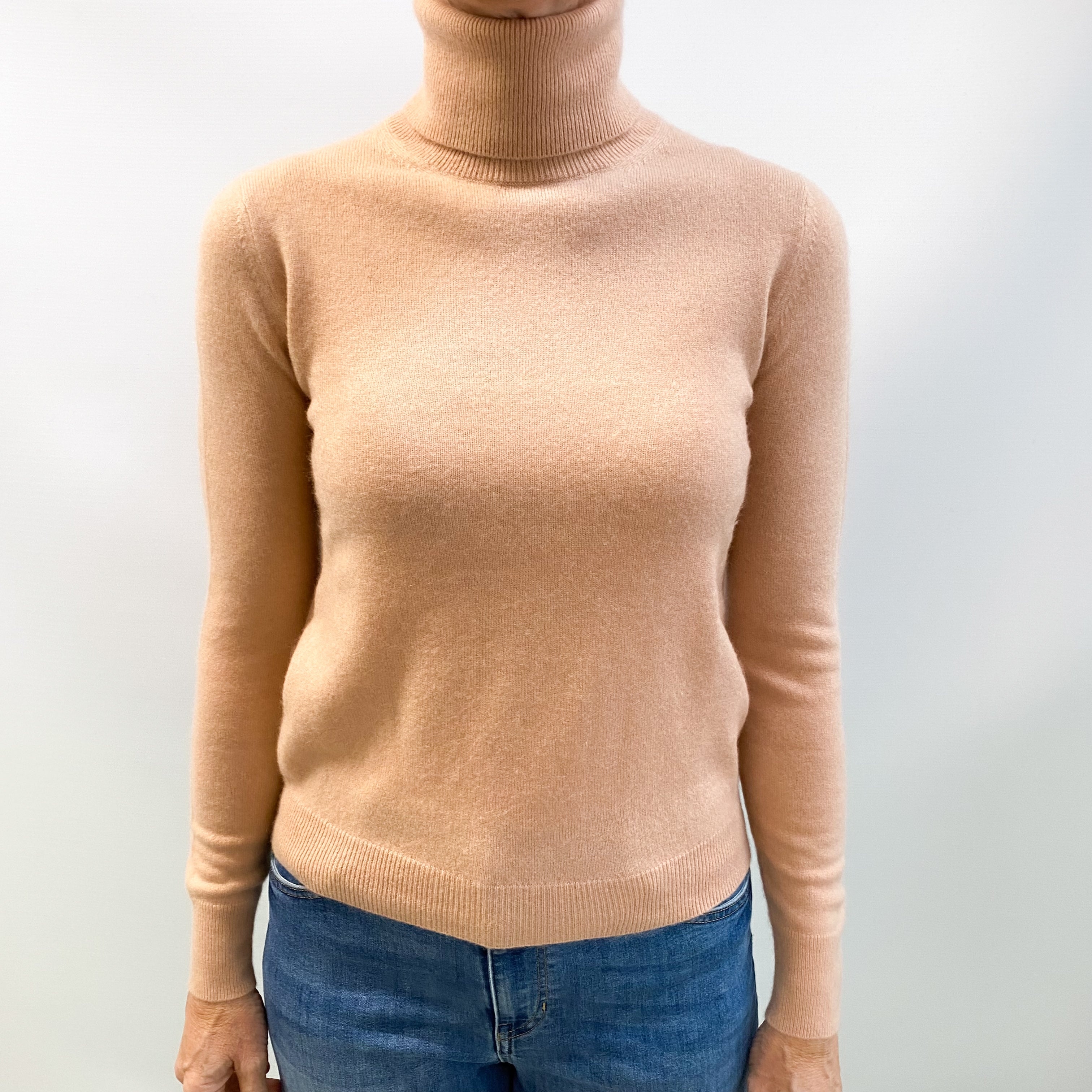 Peach Pink Cashmere Polo Neck Jumper Small