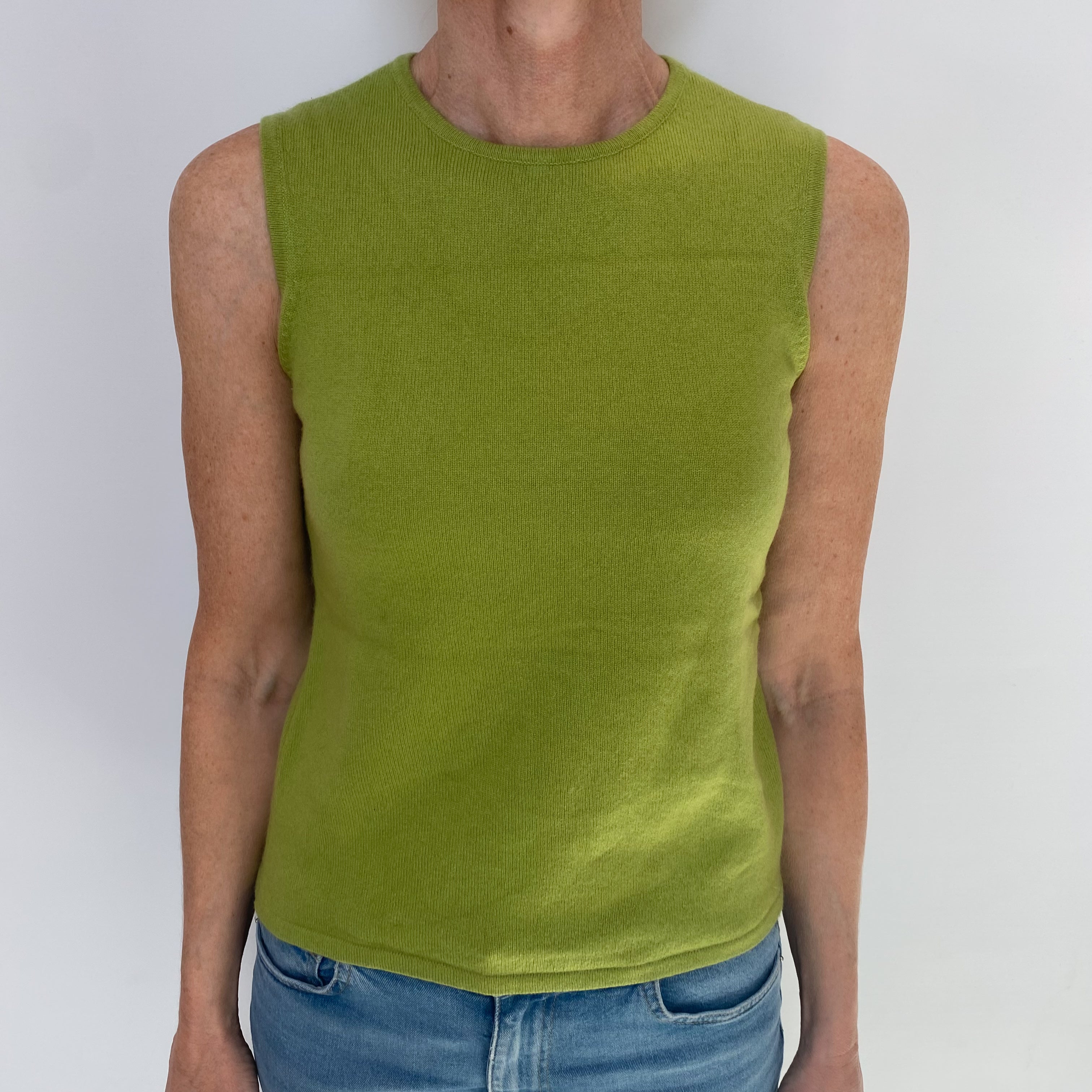 Lime Green Cashmere Sleeveless Crew Neck Jumper Small