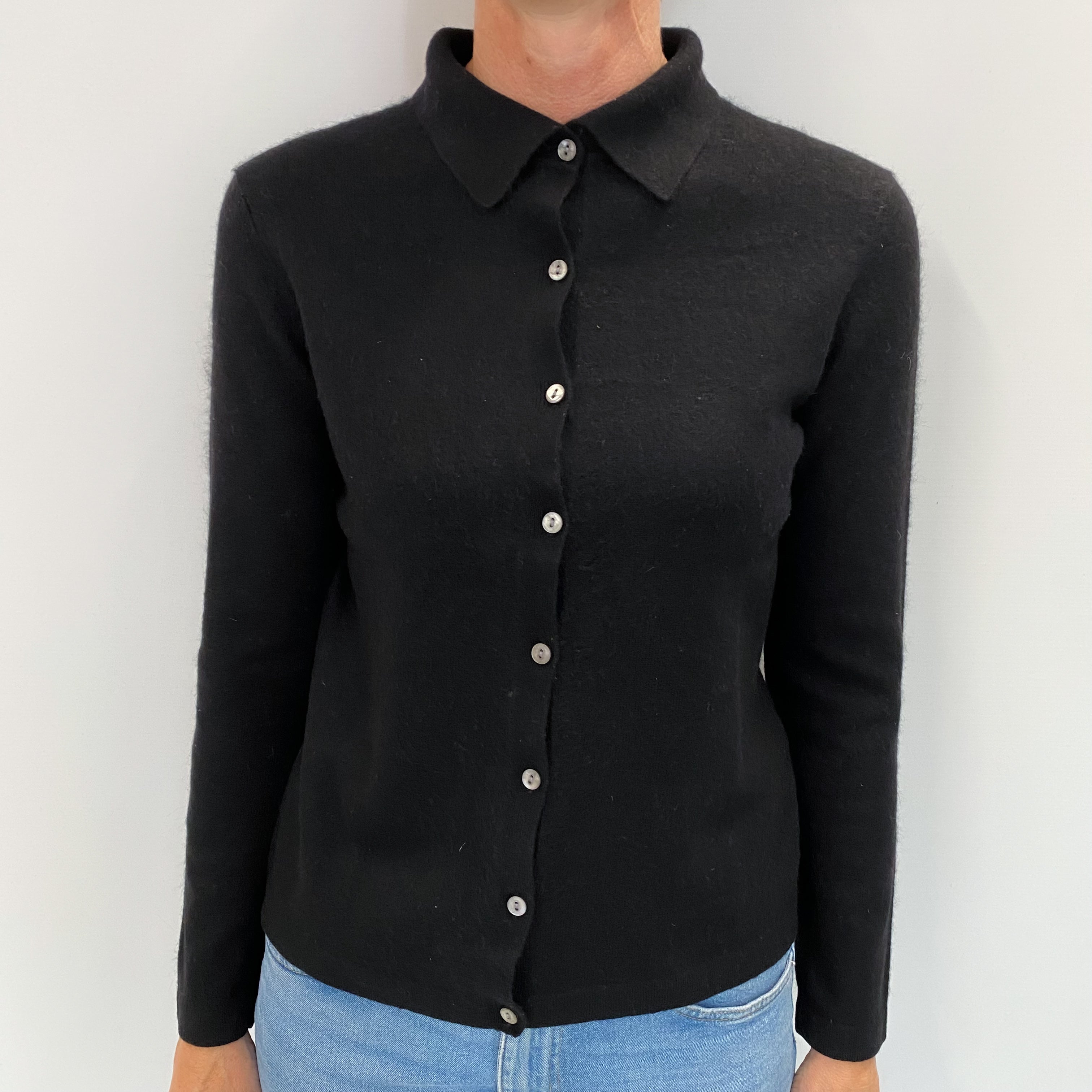 Black Cashmere Collared Neck Cardigan Small