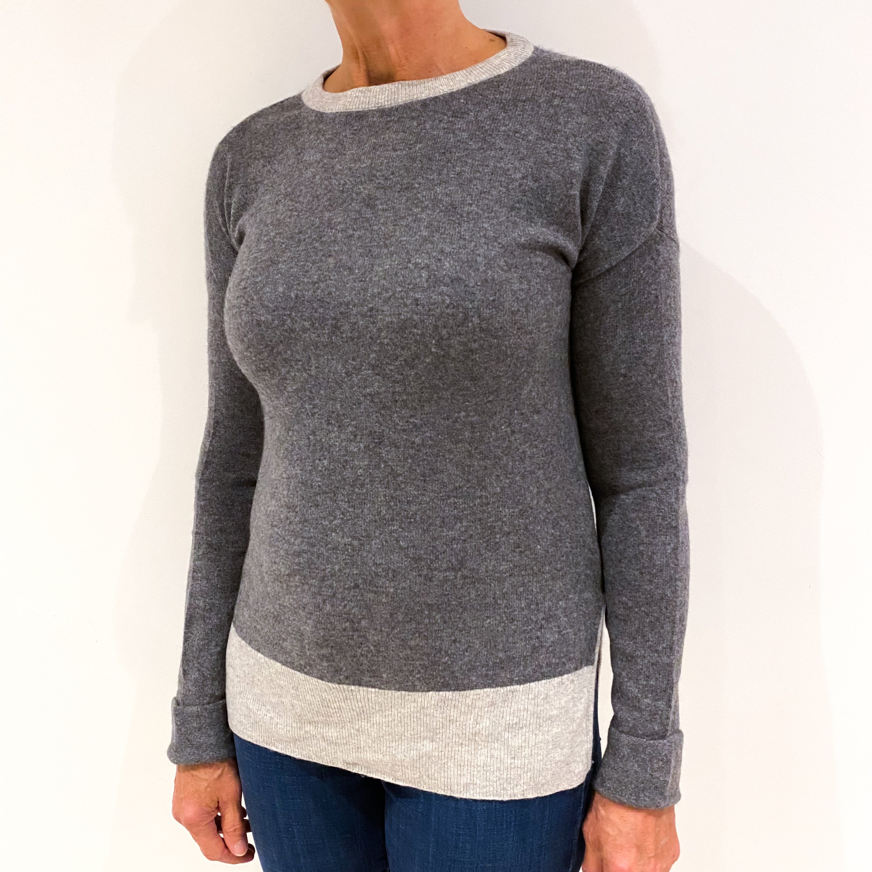 Ash Grey Cashmere Crew Neck Jumper Medium