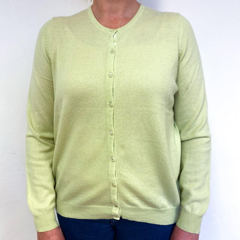 Soft Lime Green Cashmere Crew Neck Cardigan Large