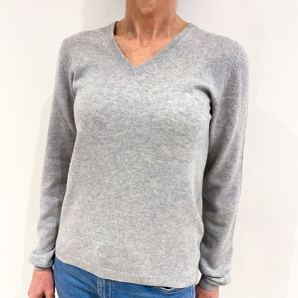 Light Smoke Grey Cashmere V Neck Jumper Small