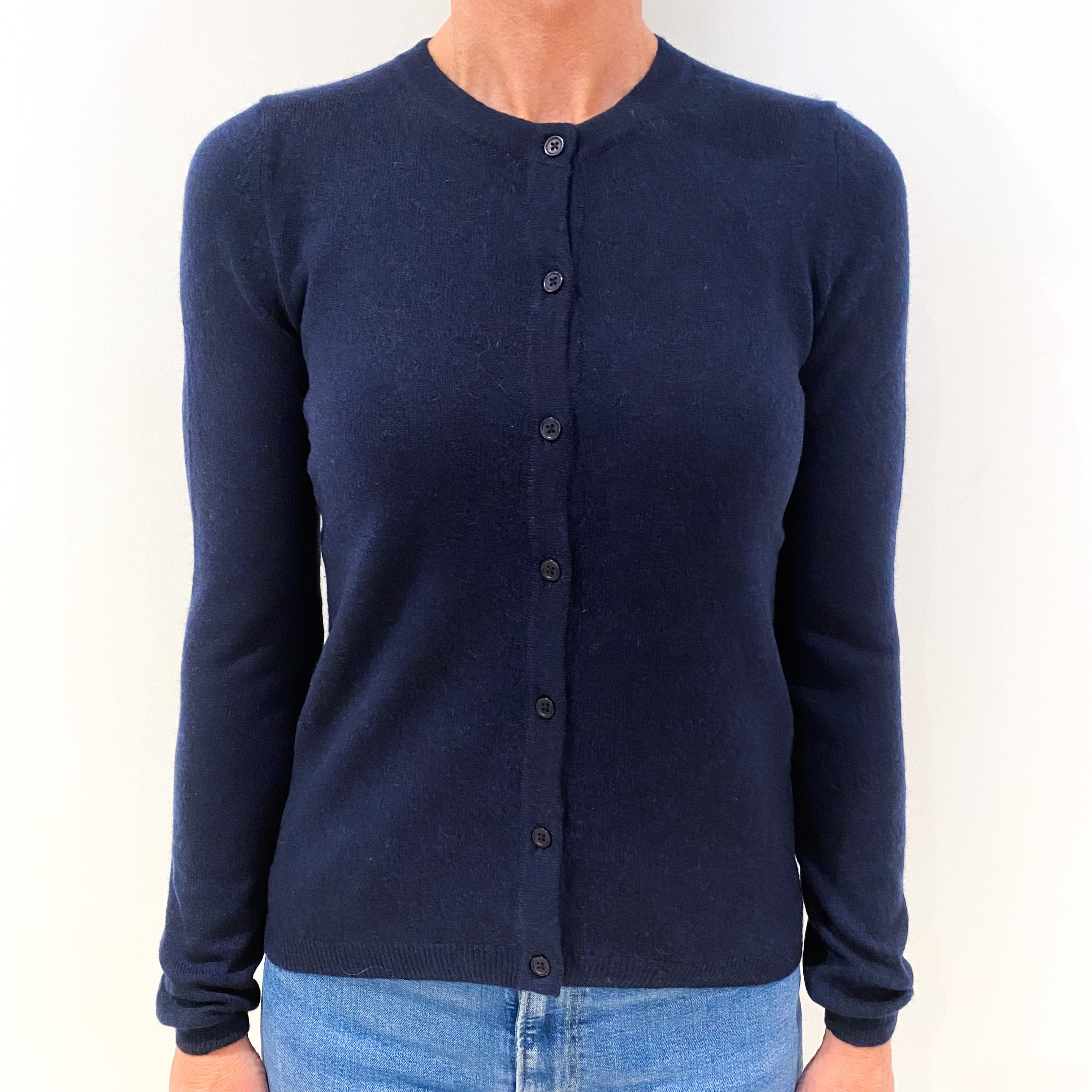 Navy Blue Cashmere Crew Neck Cardigan Small