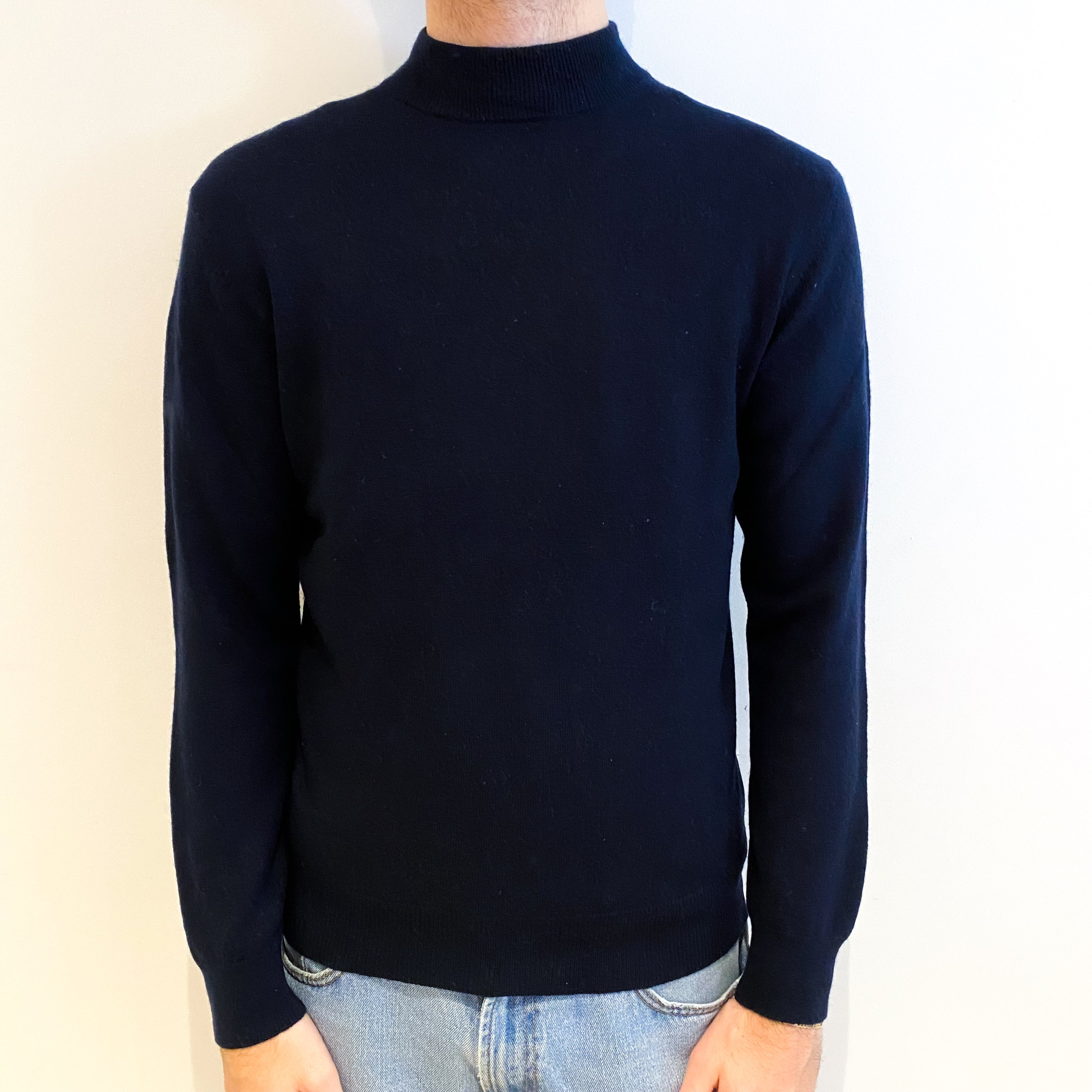 Men's Dark Navy Cashmere Turtle Neck Jumper Large