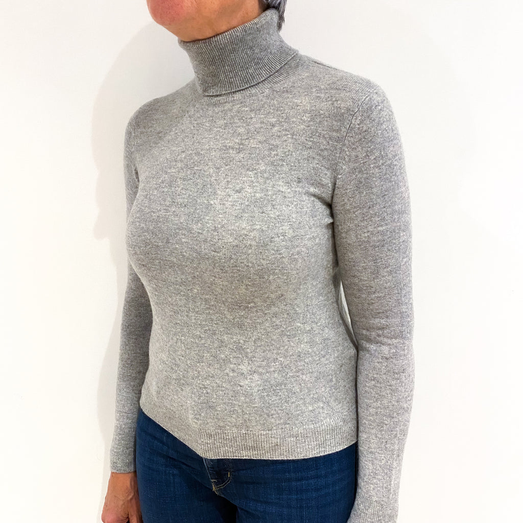 Ash Grey Cashmere Polo Neck Jumper Medium