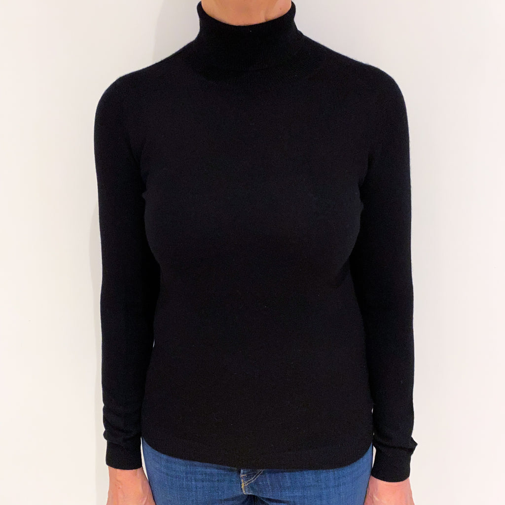Black Cashmere Polo Neck Jumper Medium