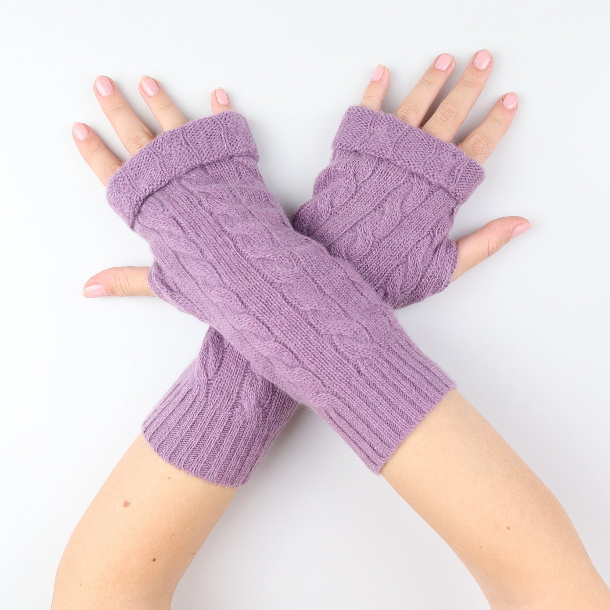 Heather Purple Cable Fingerless Gloves