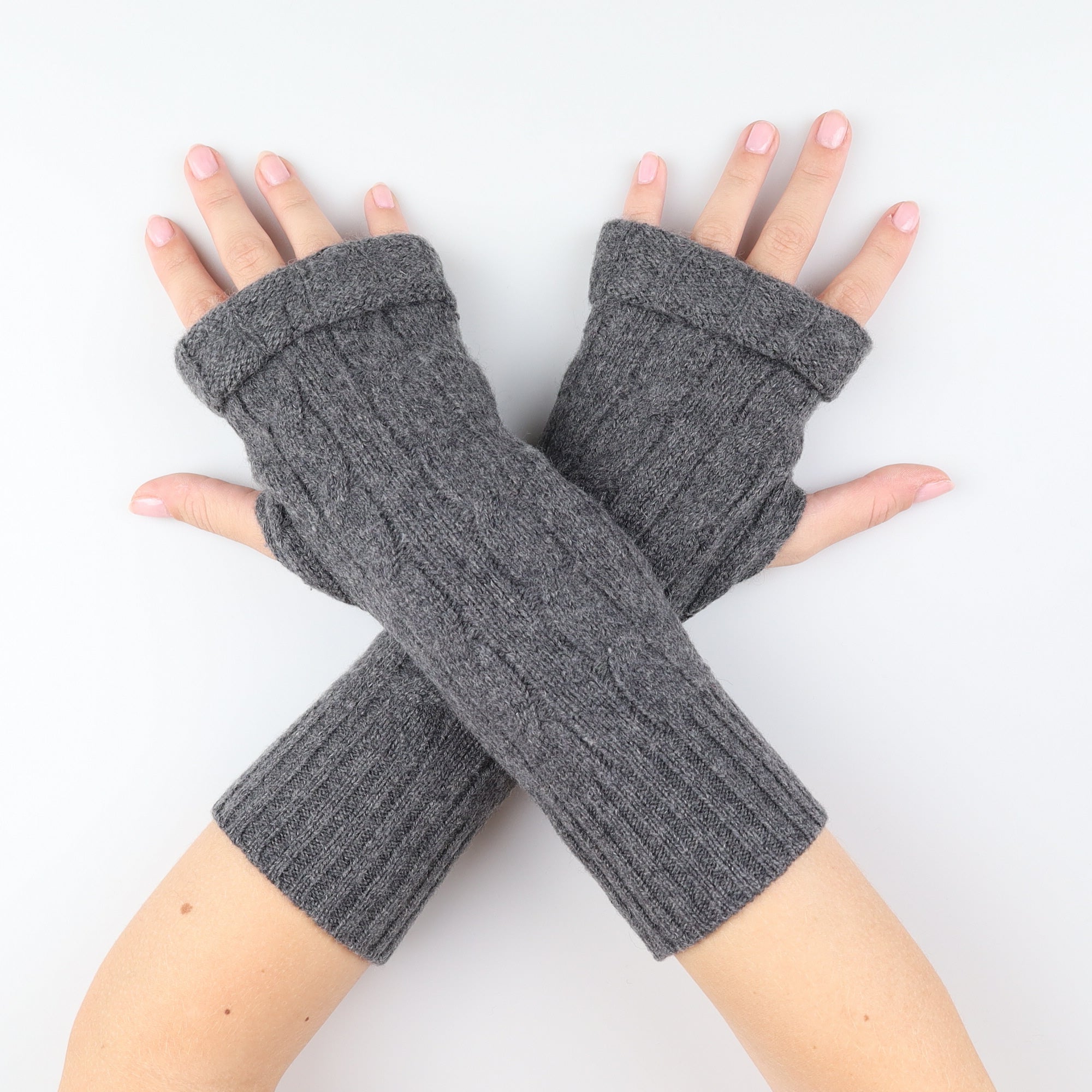 Slate Grey Cable Fingerless Gloves
