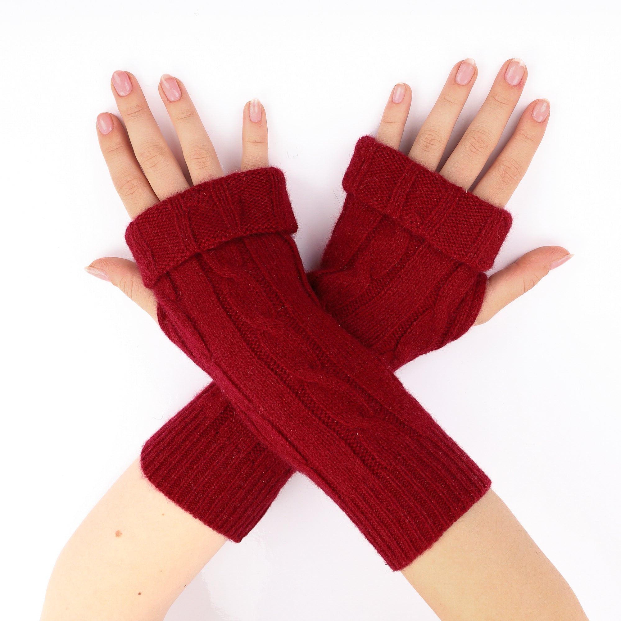 Crimson Red Cable knit Fingerless Gloves