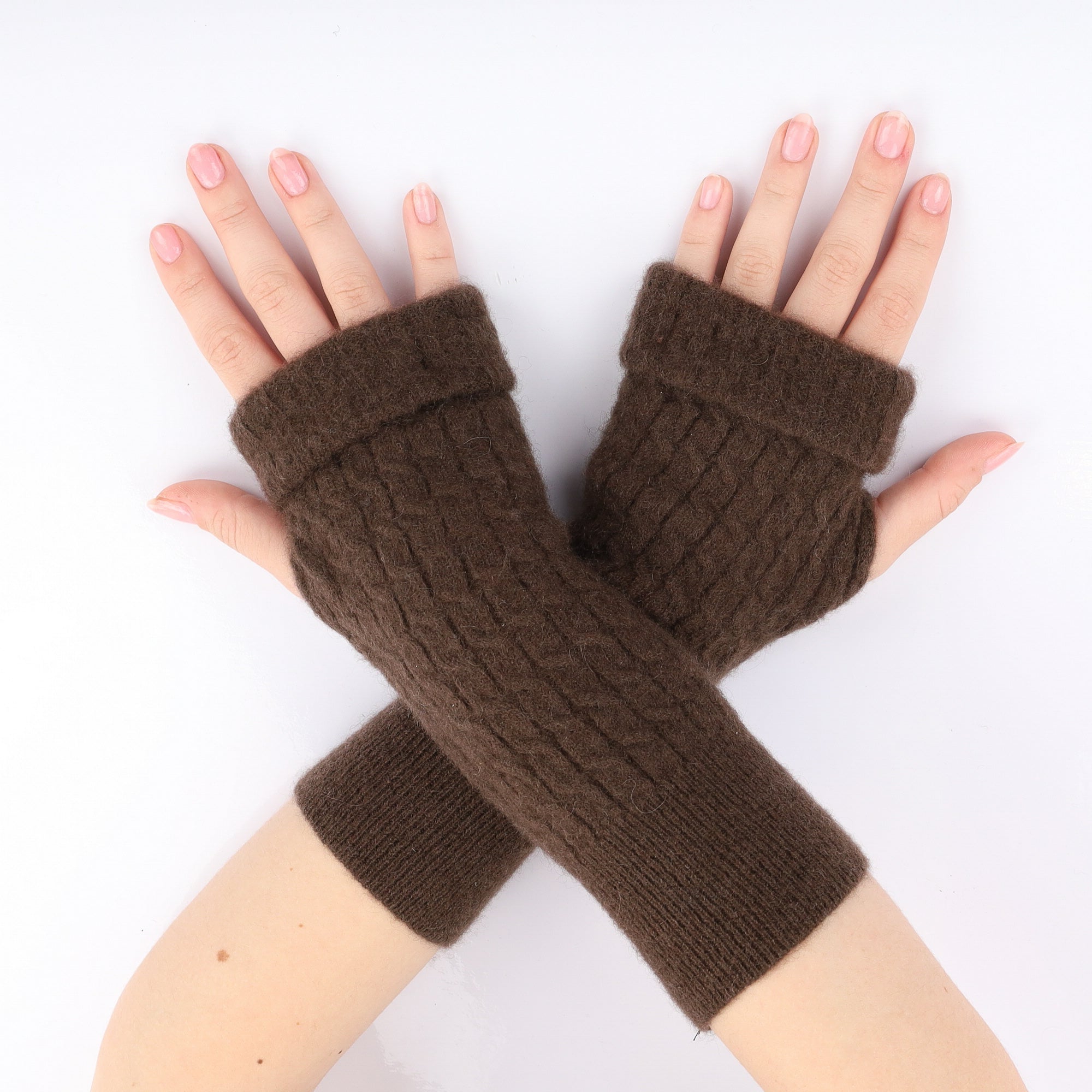 Chocolate Brown Cable Knit Fingerless Gloves