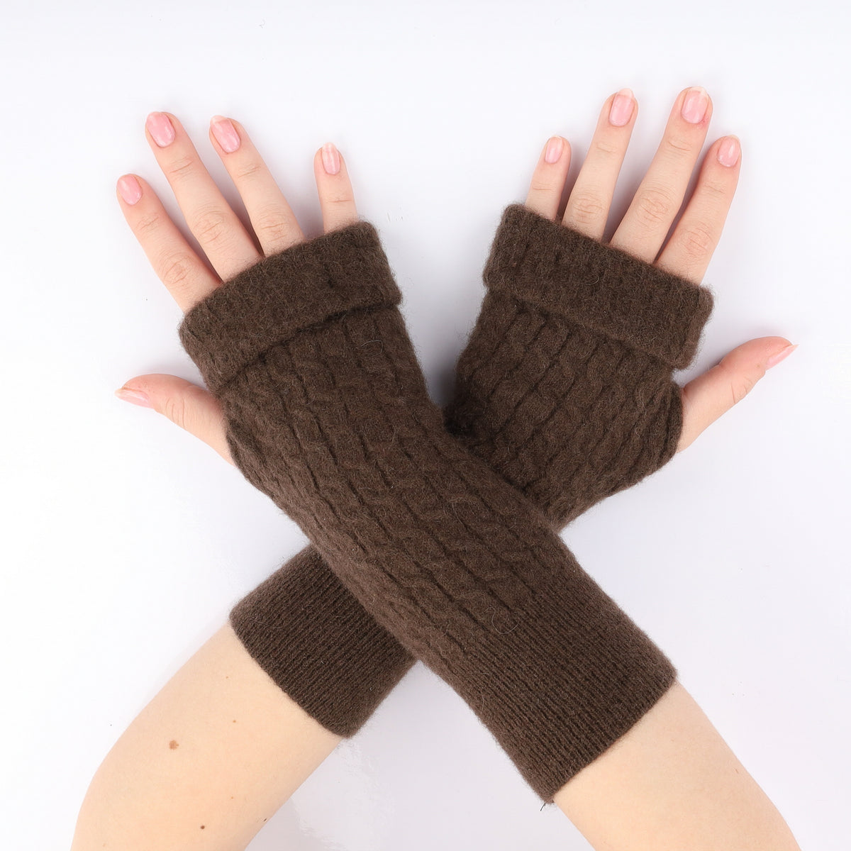 Chocolate Brown Cable Knit Fingerless Gloves