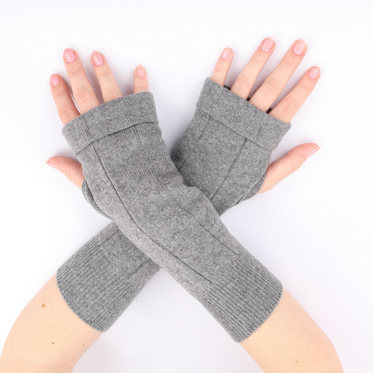 Ash Grey Cable Pattern Fingerless Gloves