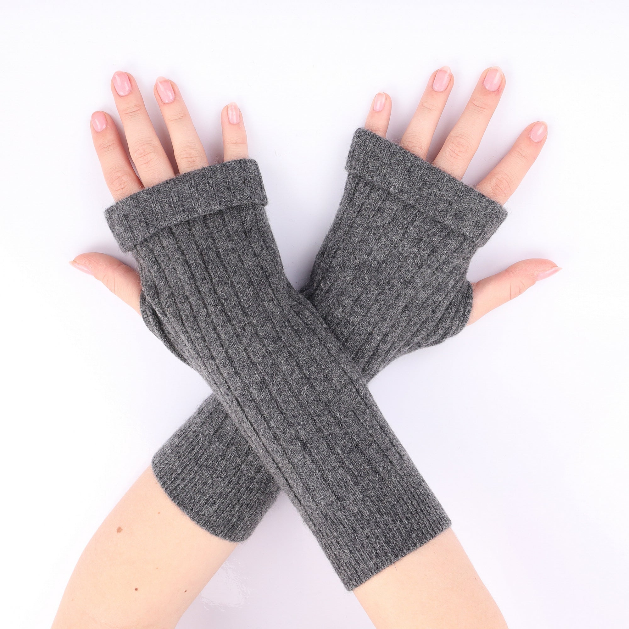 Slate Grey Ribbed Fingerless Gloves