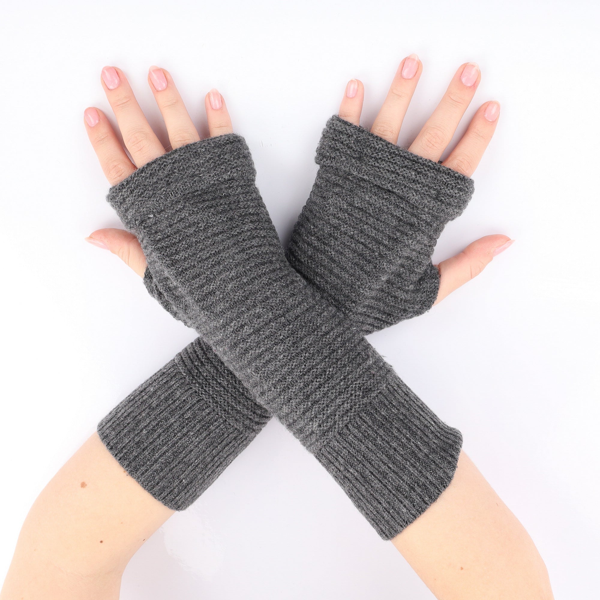 Slate Grey Textured Fingerless Gloves