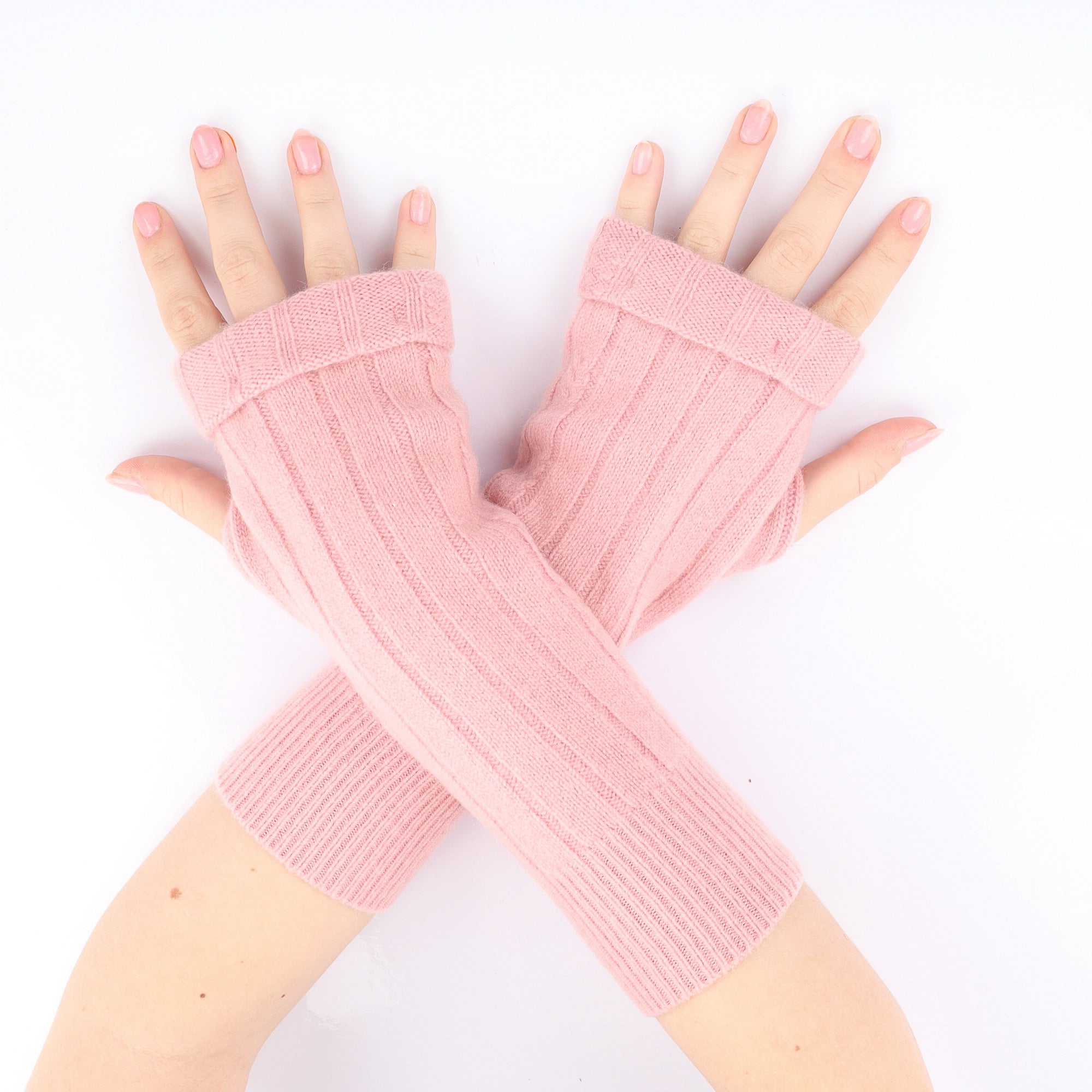 Blush Ribbed Fingerless Gloves
