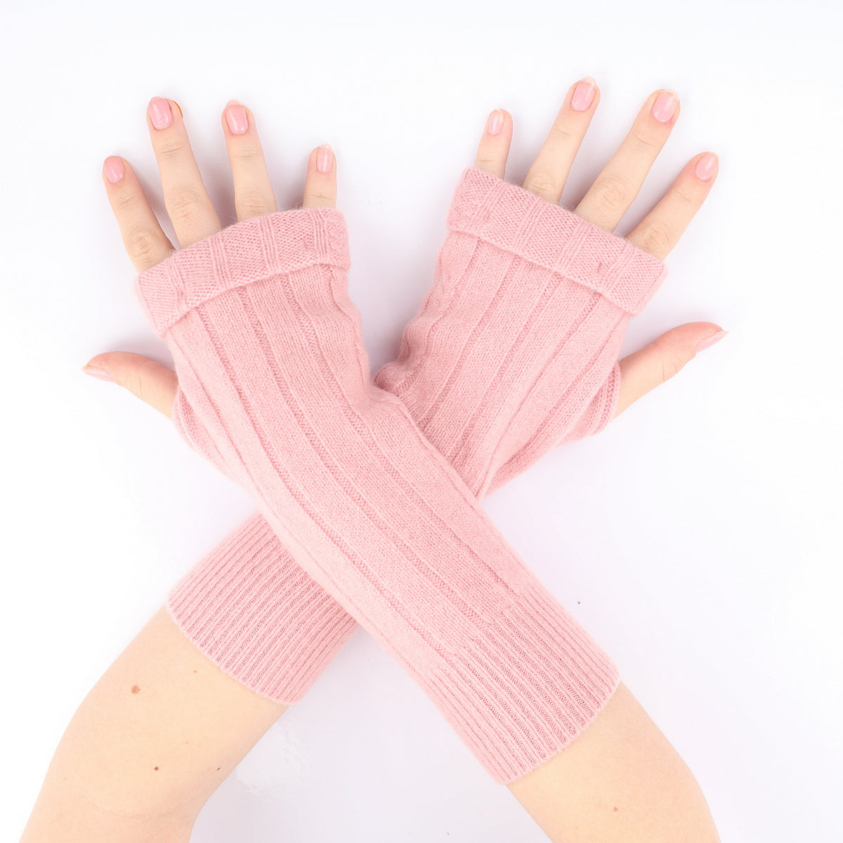 Blush Ribbed Fingerless Gloves