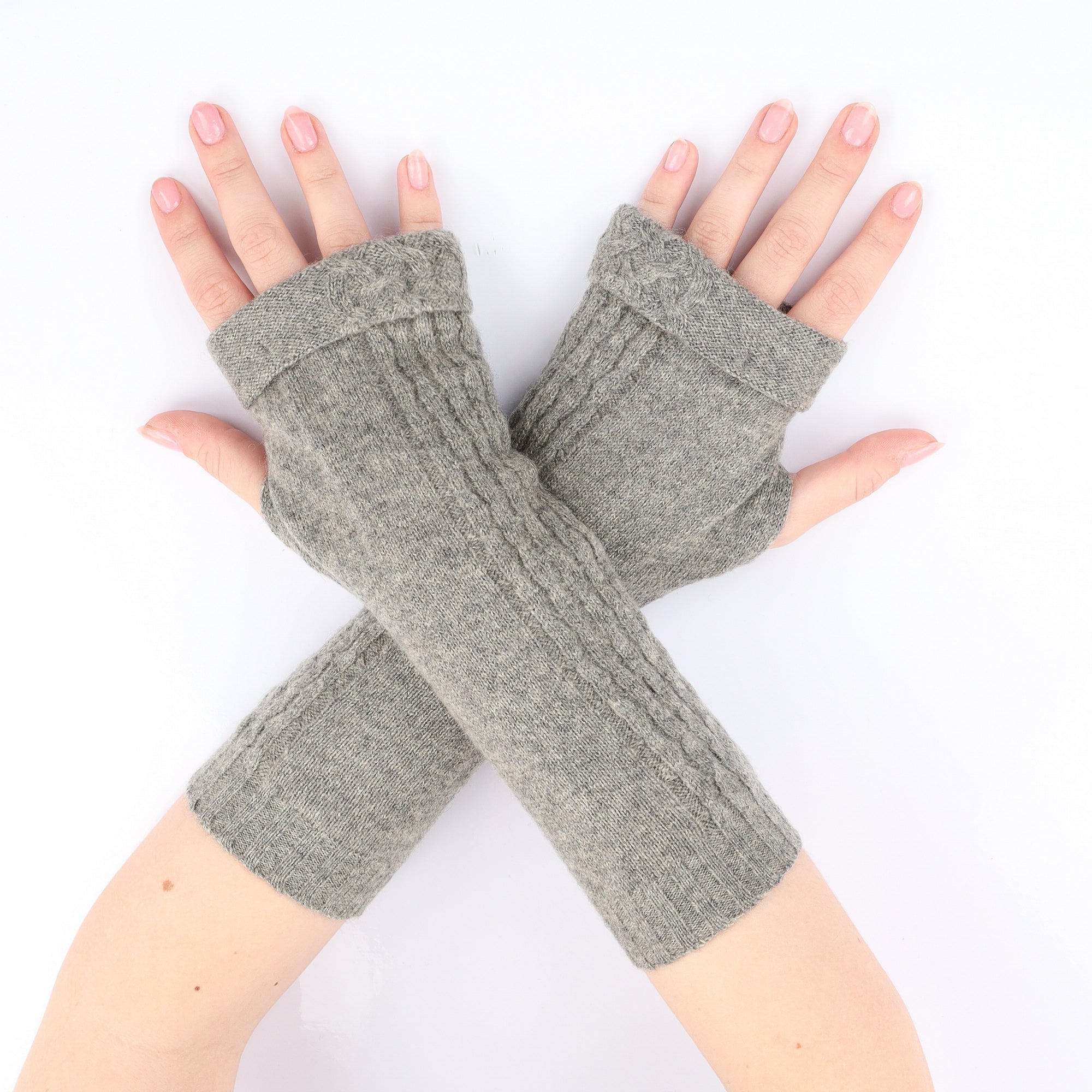 Ash Grey Patterned Fingerless Gloves