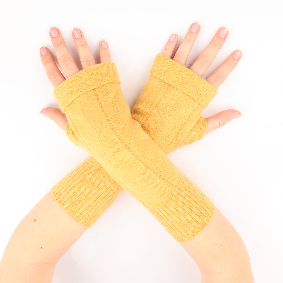 Golden Yellow Ribbed Fingerless Gloves