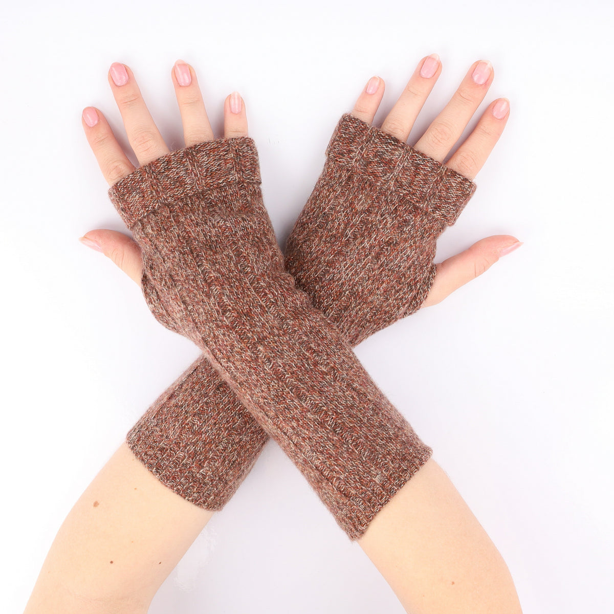 Rust Brown Marl Fingerless Gloves