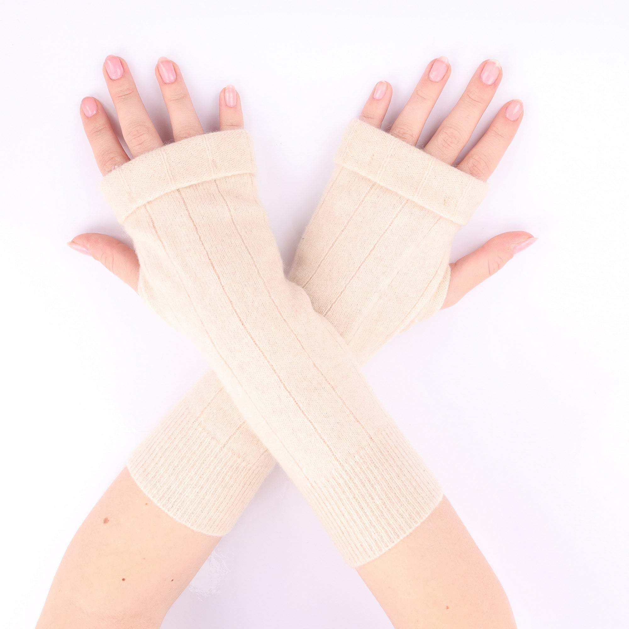 Almond Ribbed Fingerless Gloves