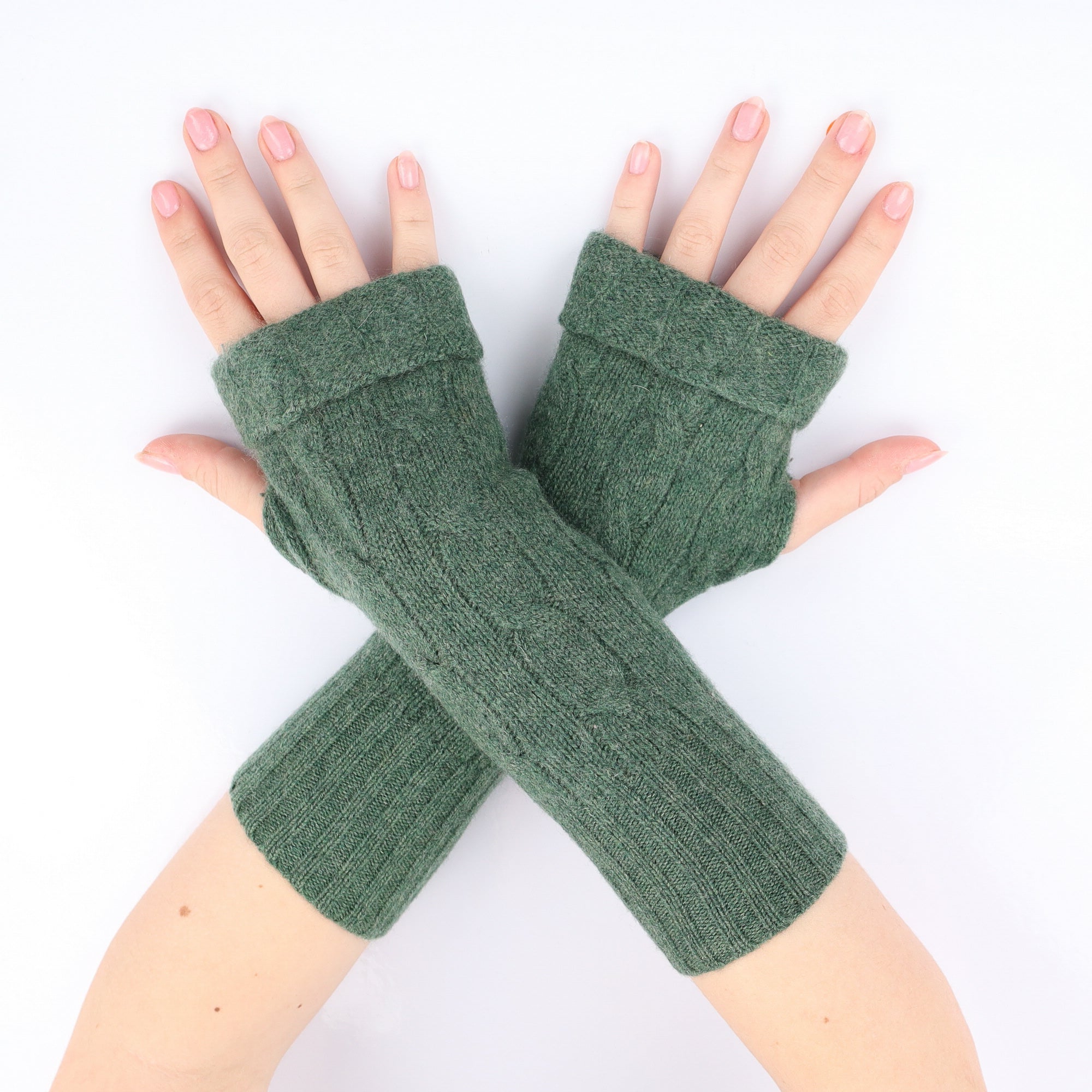Forest Green Cable Fingerless Gloves