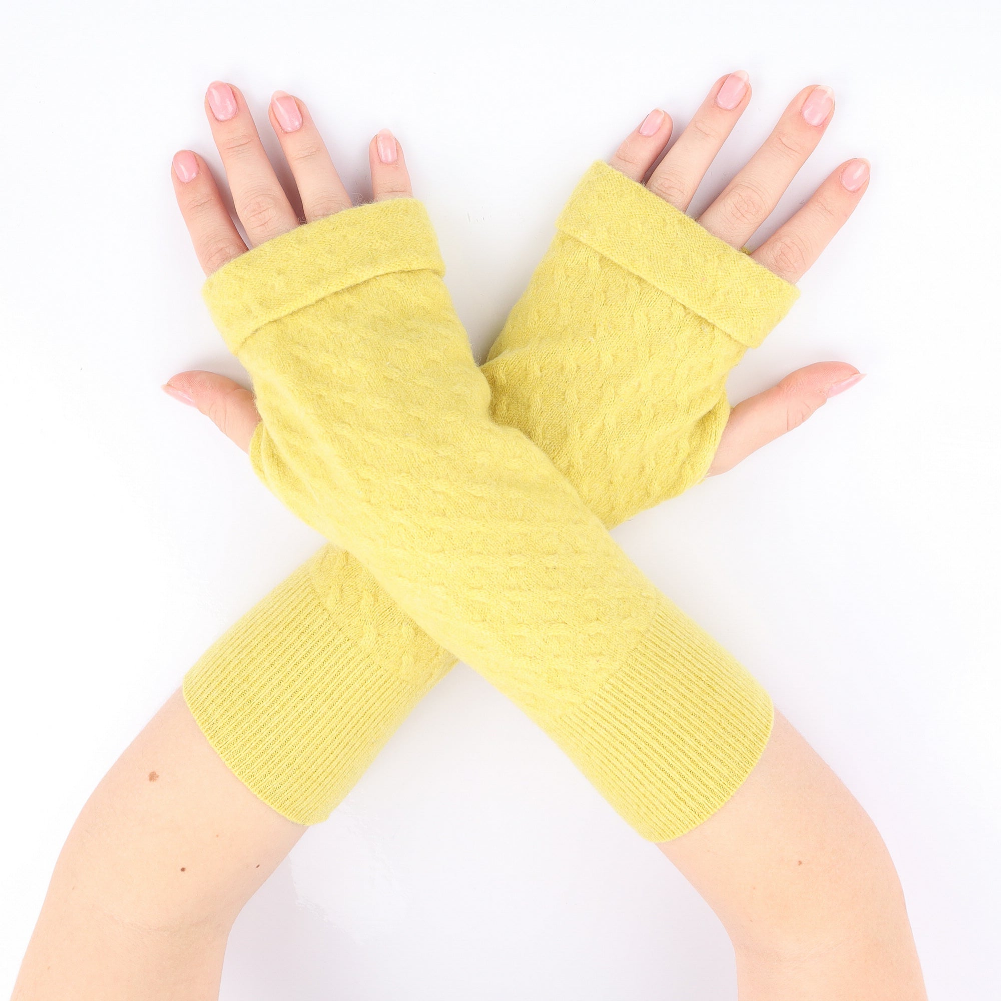 Daffodil Yellow Textured Knit Fingerless Gloves