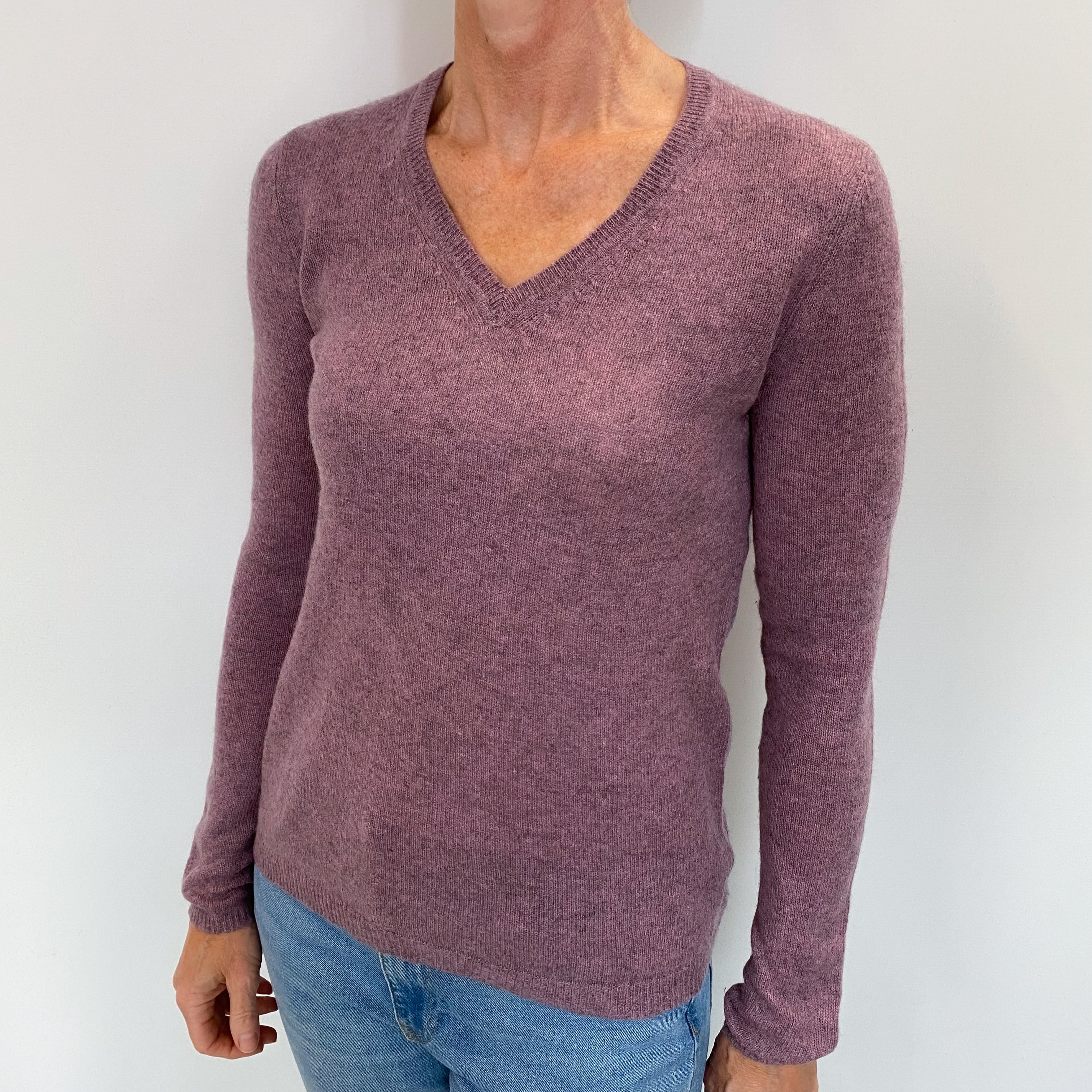 Lilac Marl Cashmere V Neck Jumper Small