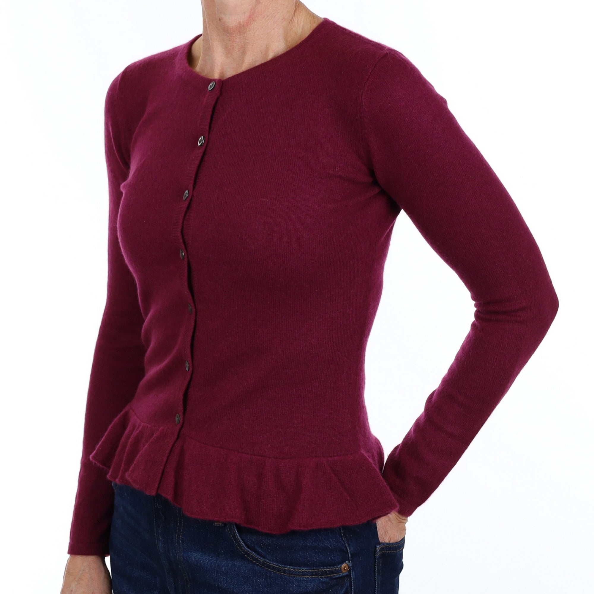 Mulberry Purple Cashmere Crew Neck Cardigan Small