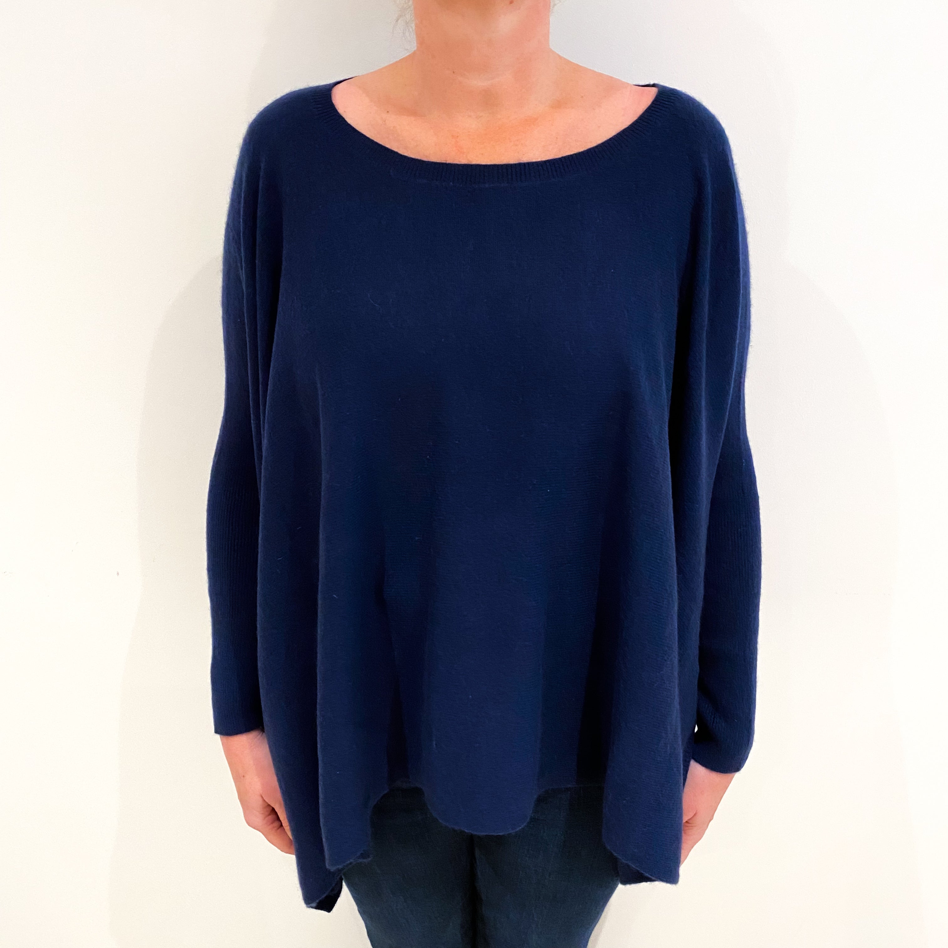 French Navy Cashmere Swing Hem Scoop Neck Jumper Large/ XL