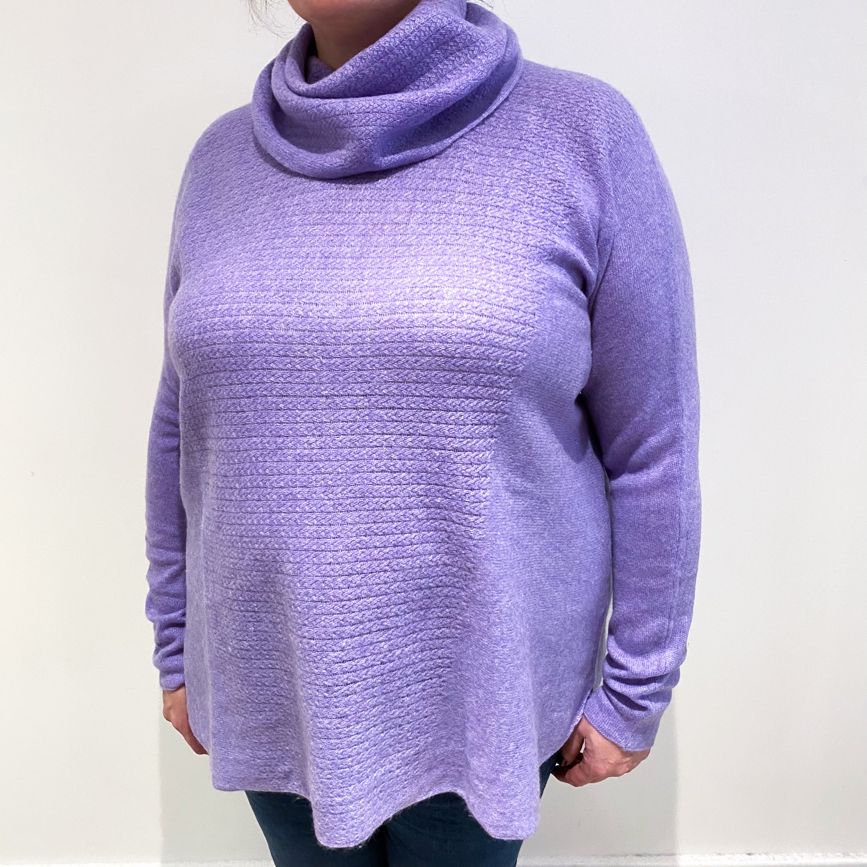 Lavender Purple Textured Cashmere Cowl Neck Jumper Extra Large