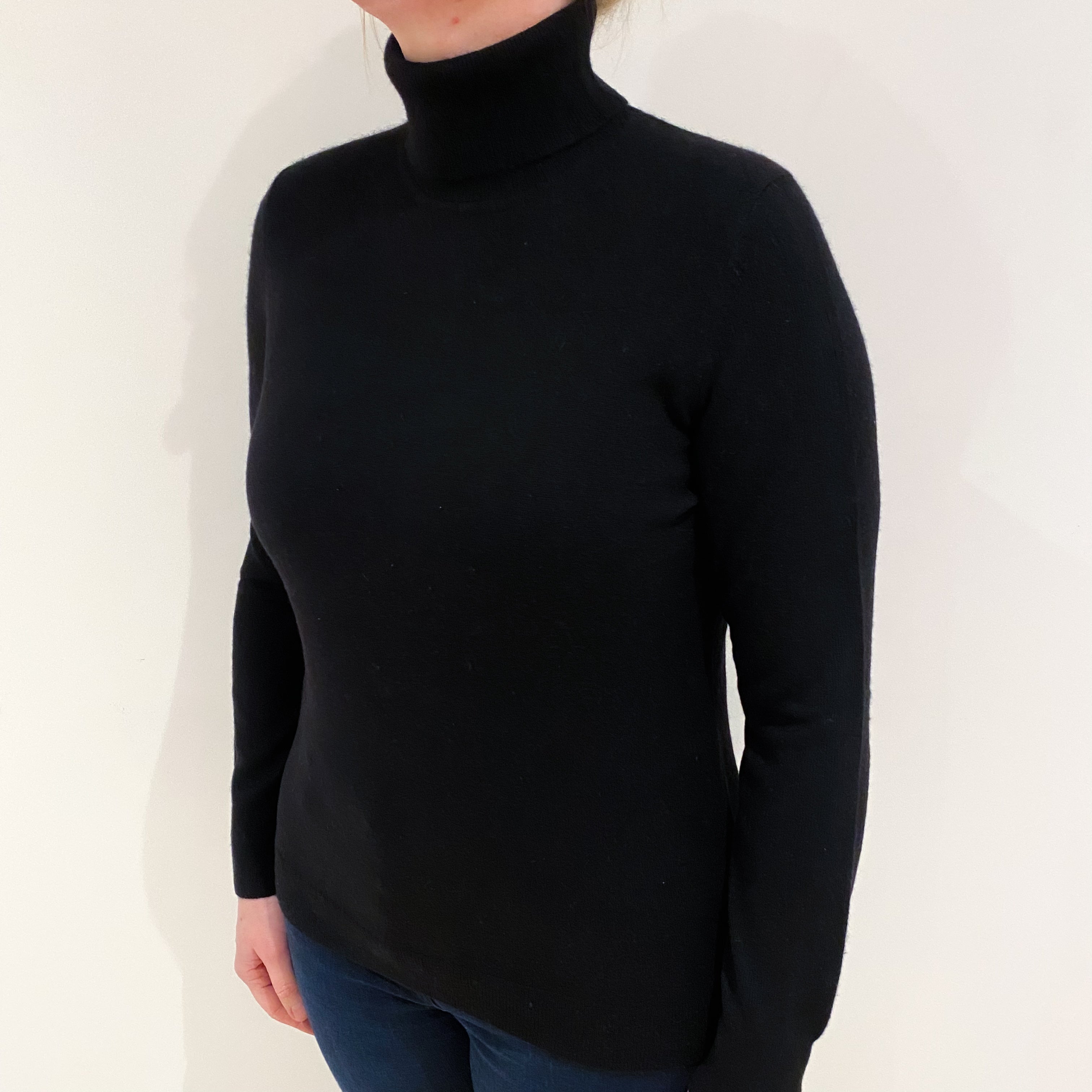 Black Cashmere Polo Neck Jumper Large