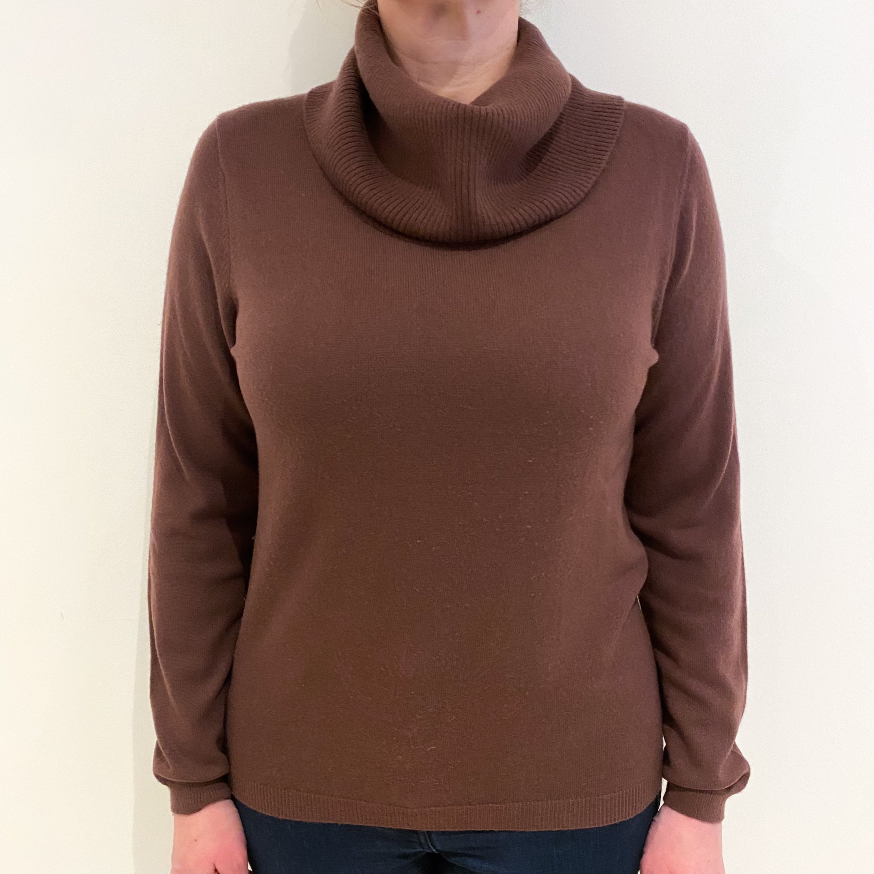 Milk Chocolate Brown Cashmere Cowl Neck Jumper Large