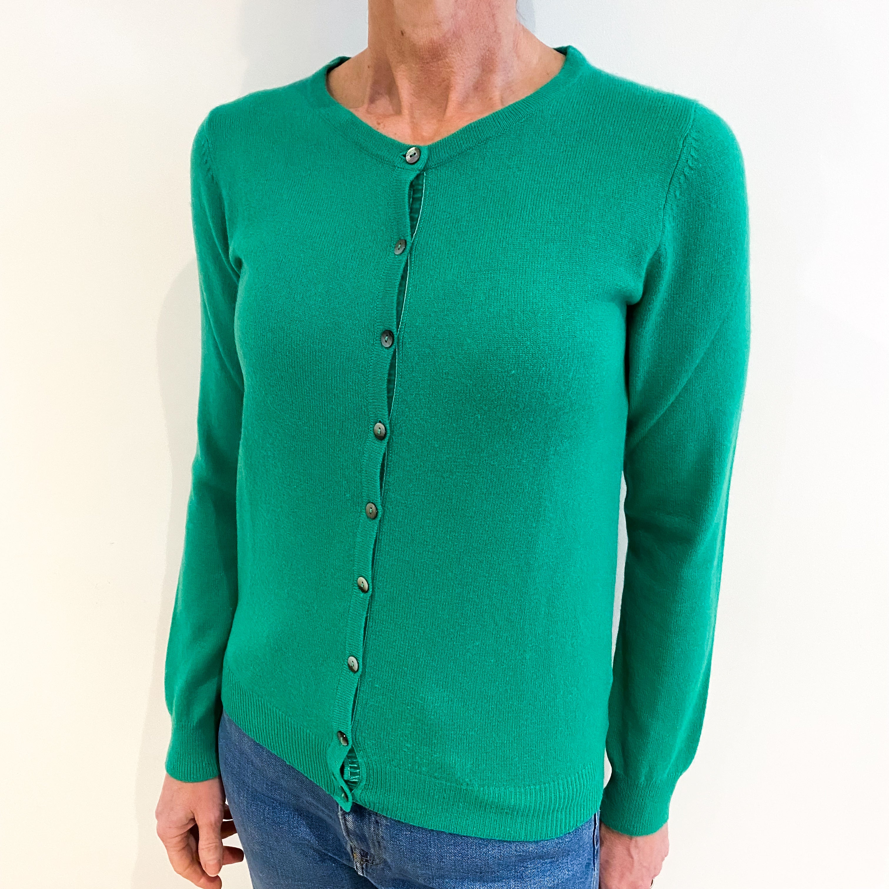 Jade Green Cashmere Crew Neck Cardigan Small