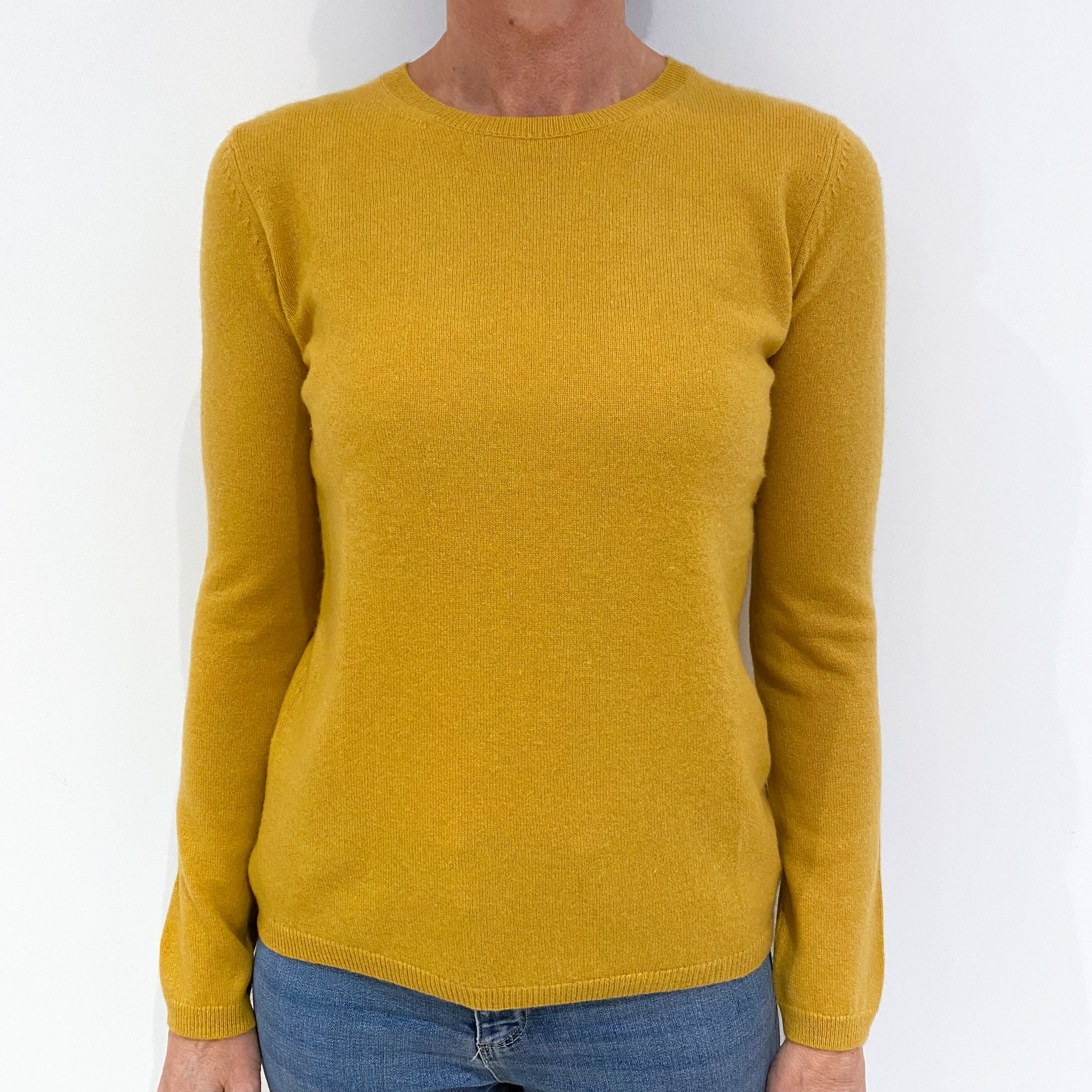 Ochre Yellow Cashmere Crew Neck Jumper Small