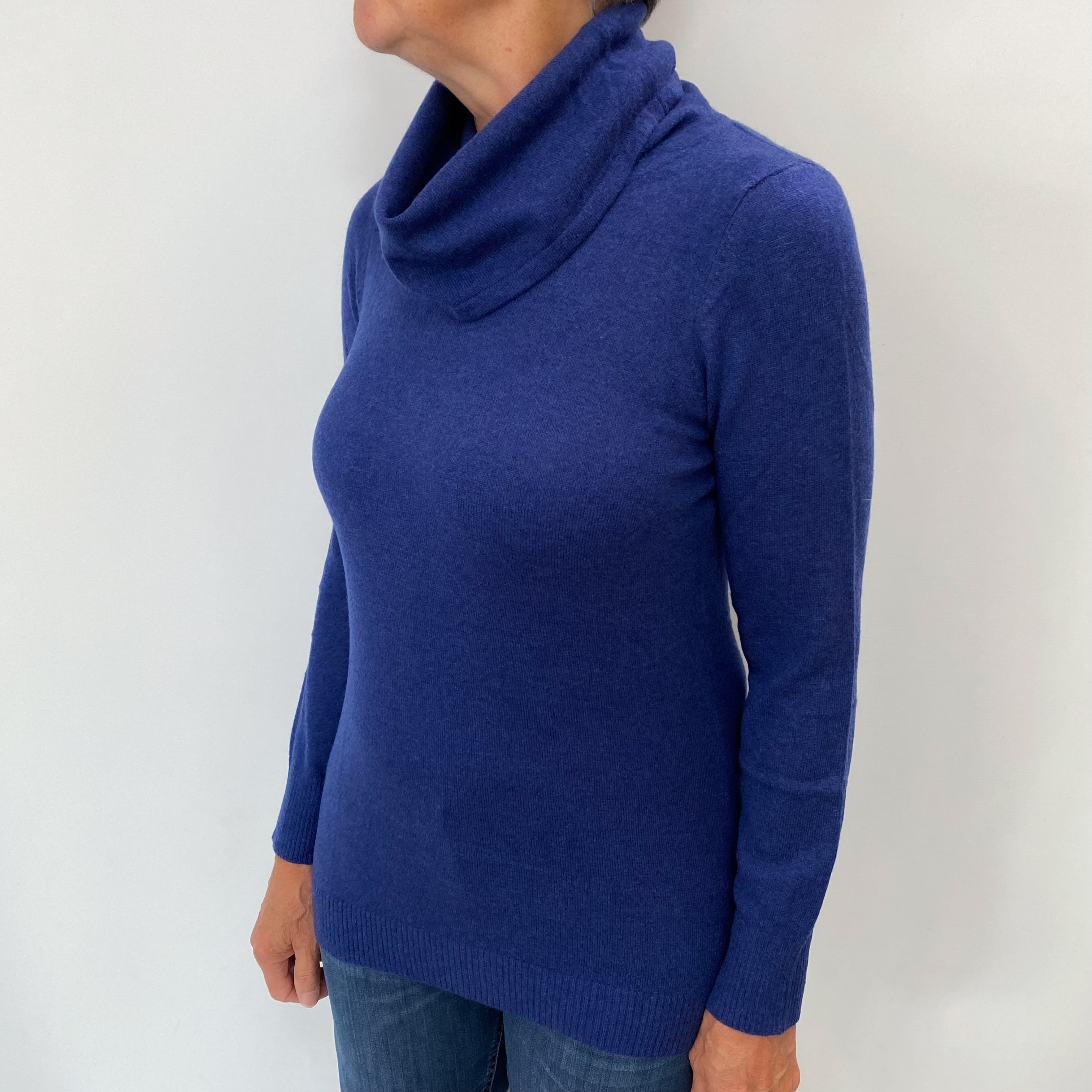 L.L. Bean Denim Blue Cashmere Cowl Neck Jumper Medium